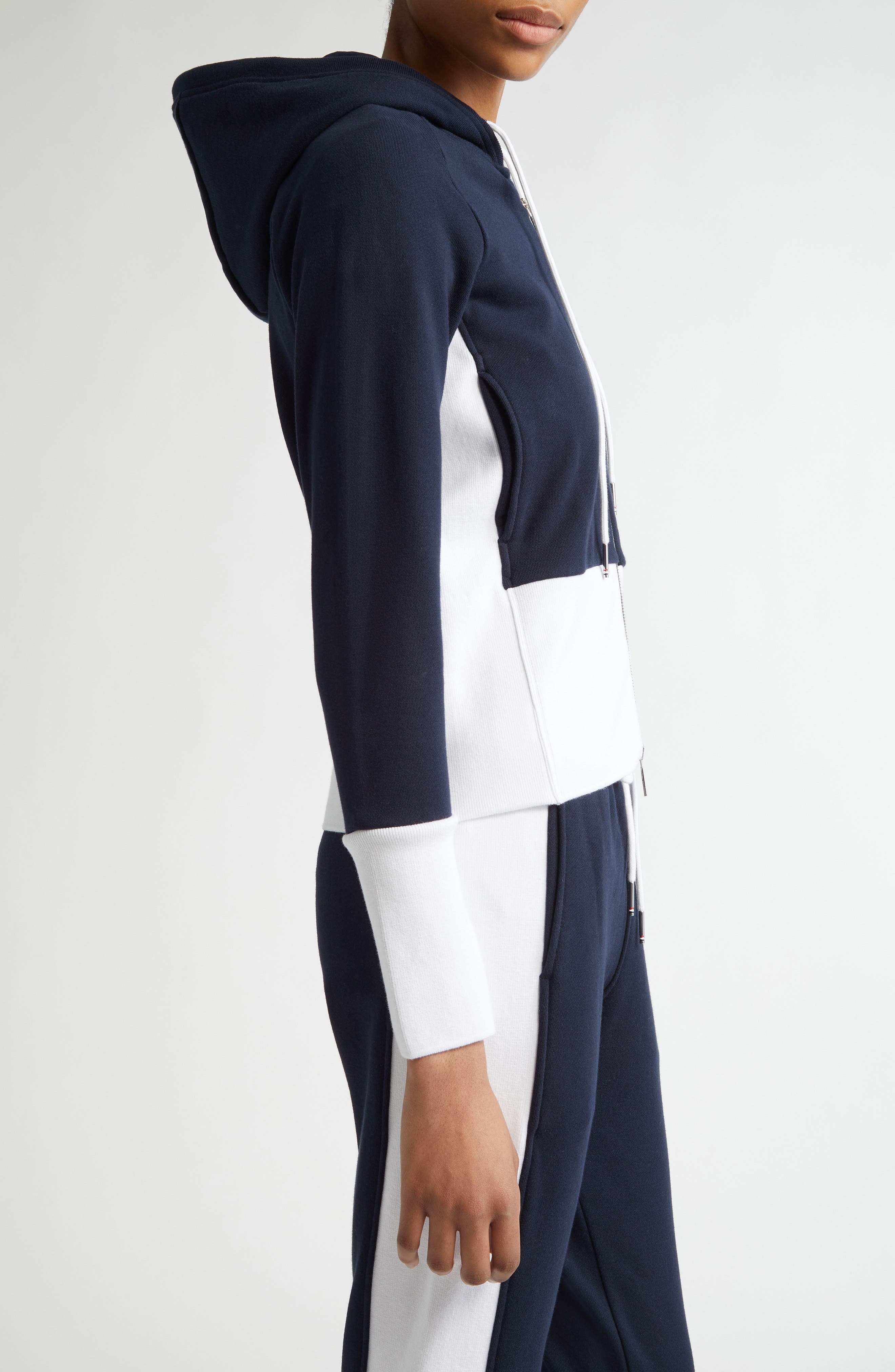 Thom Browne 4-Bar Colorblock French Terry Zip Hoodie in Navy at Nordstrom - 4