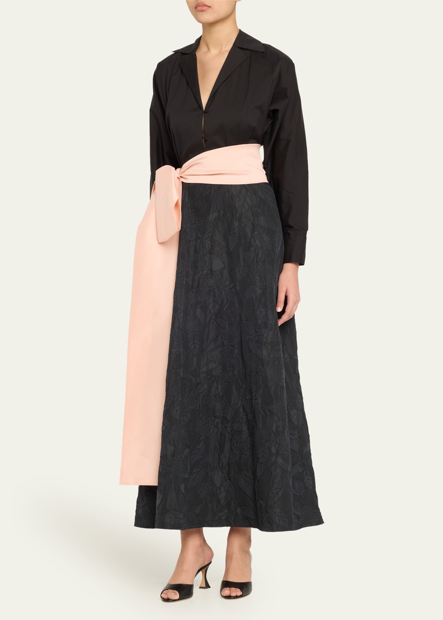 Floral Embossed Wrap Dress with Bow - 3