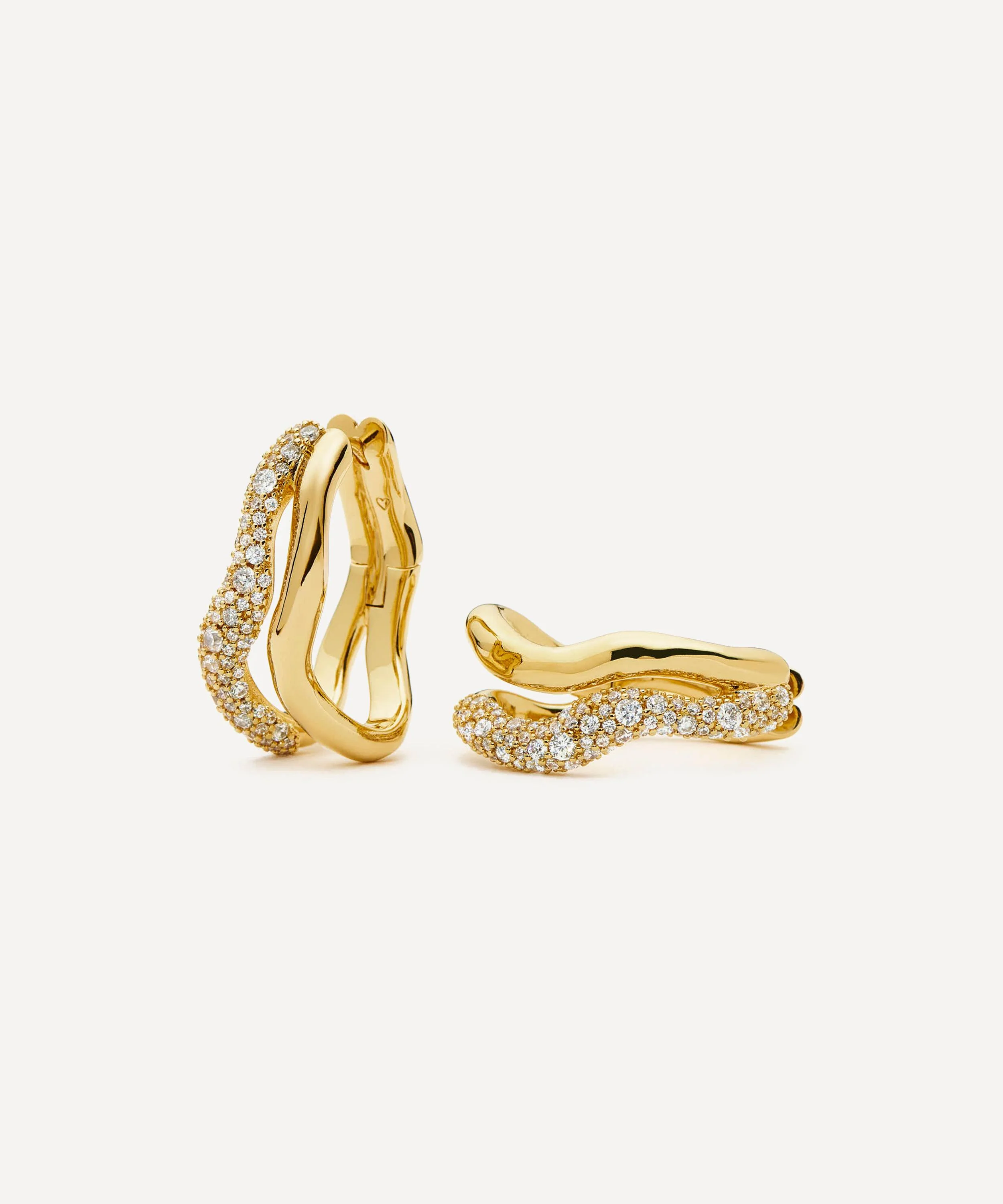 18ct Gold-Plated Molten Snow Double Medium Hoop Earrings - 1