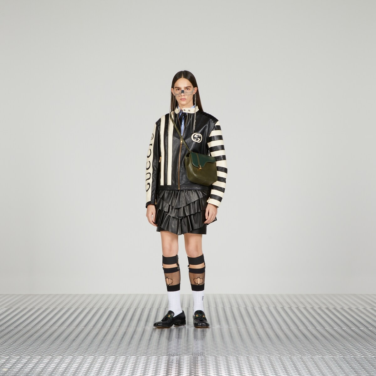 Goat leather biker jacket with Gucci script - 2