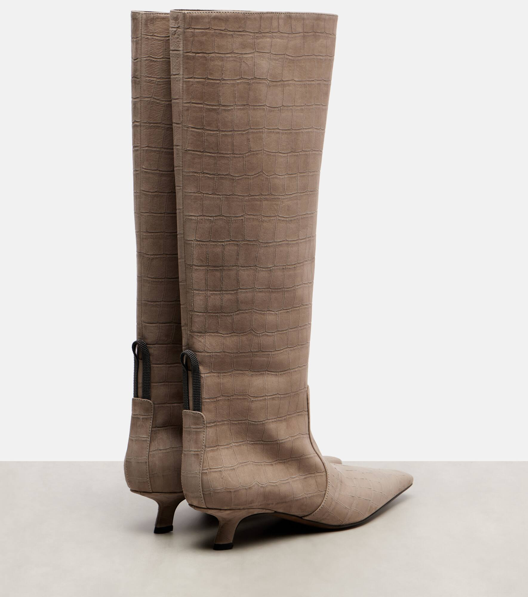 Monili croc-effect suede knee-high boots - 2
