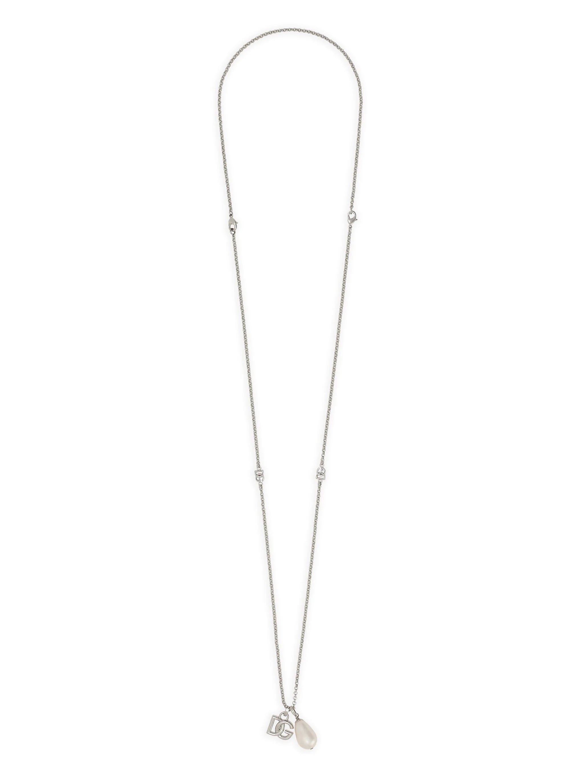 LOGO-PLAQUE PEARL-PENDANT NECKLACE - 1