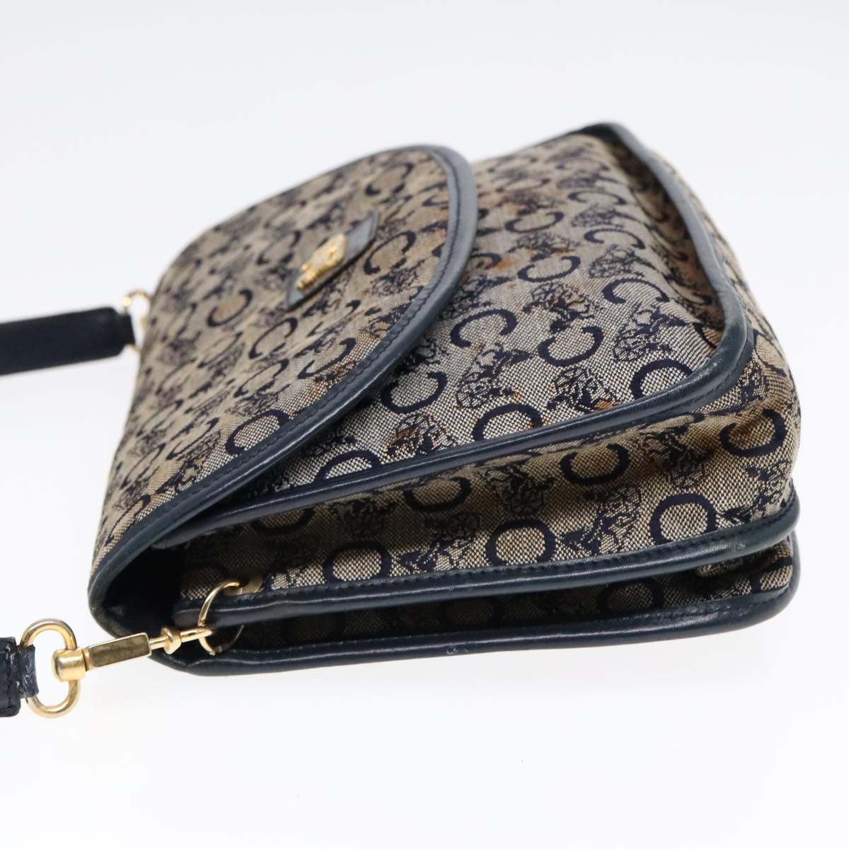 CELINE C Sulky Shoulder Bag Canvas Navy Gold - 4