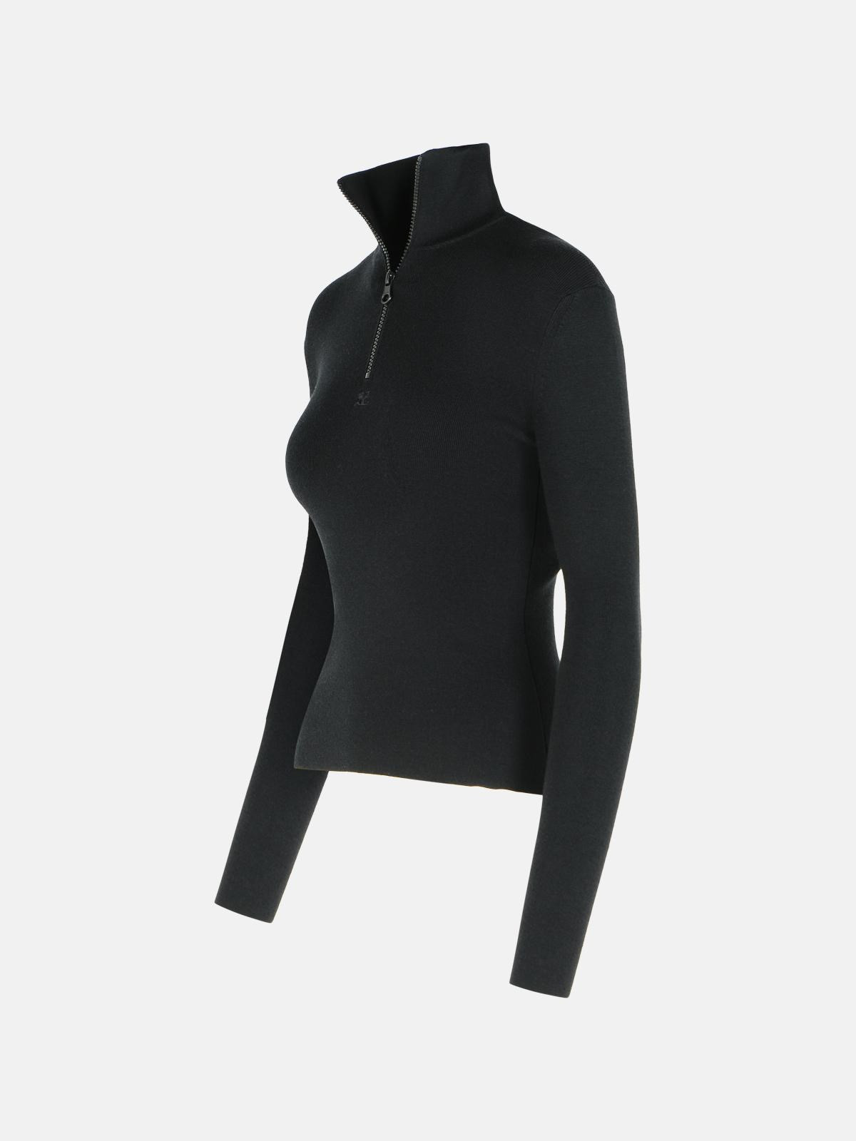 BLACK MERINO WOOL SWEATER - 2