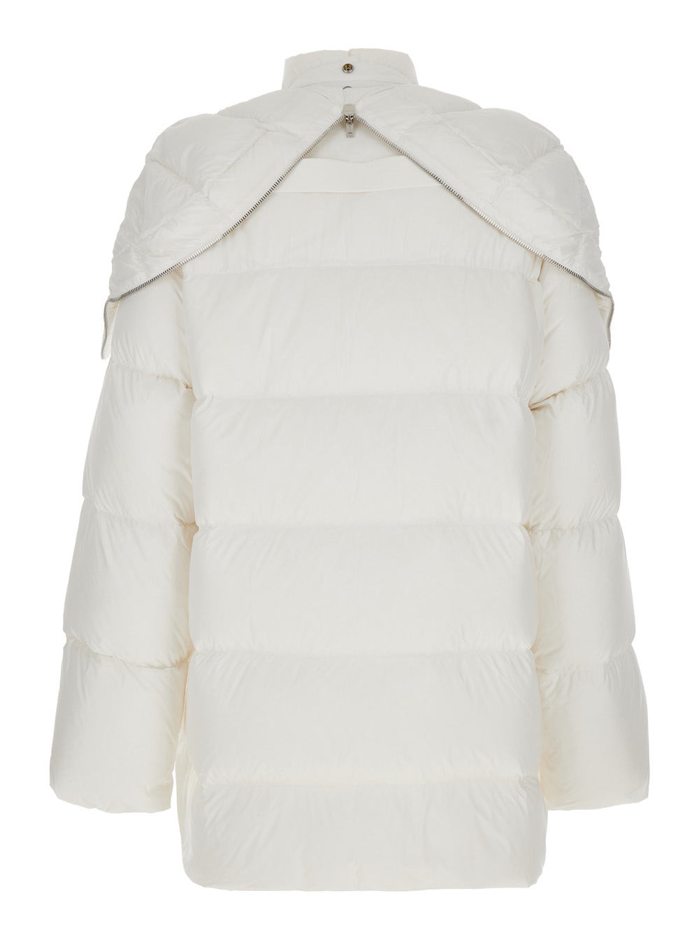 Rick Owens X Moncler Women 'Cyclopic' White Down Jacket With Removable Hood And Logo Patch In Tech F - 2