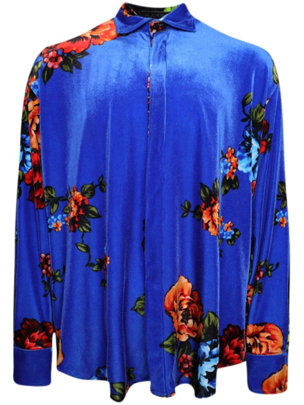 floral-print velvet shirt - 1