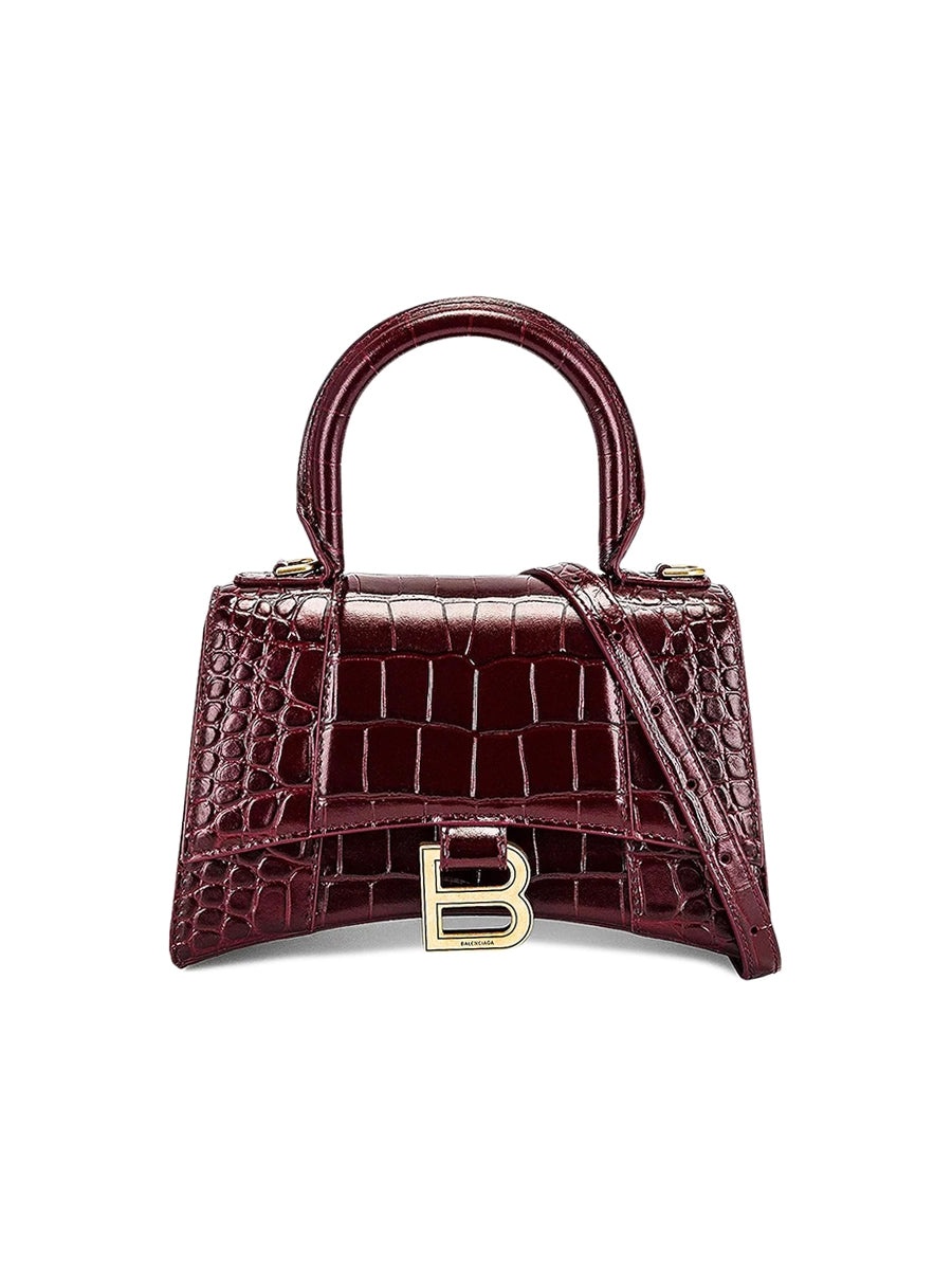Hourglass XS Handbag Crocodile Embossed in Dark Red - 1