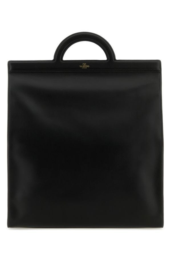 Black leather shopping bag - 1