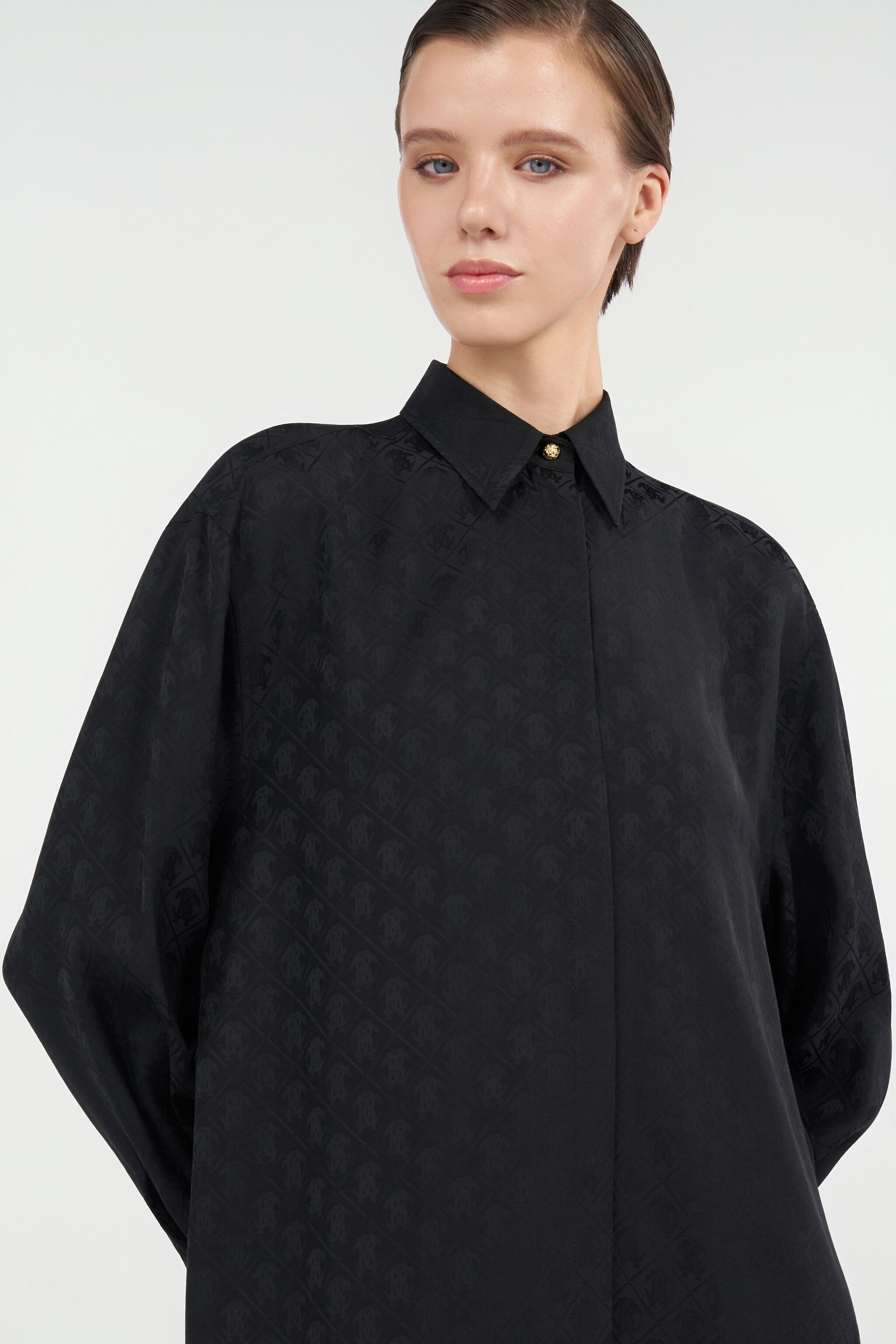 Silk Mini Shirt Dress with Monogram RC - 6