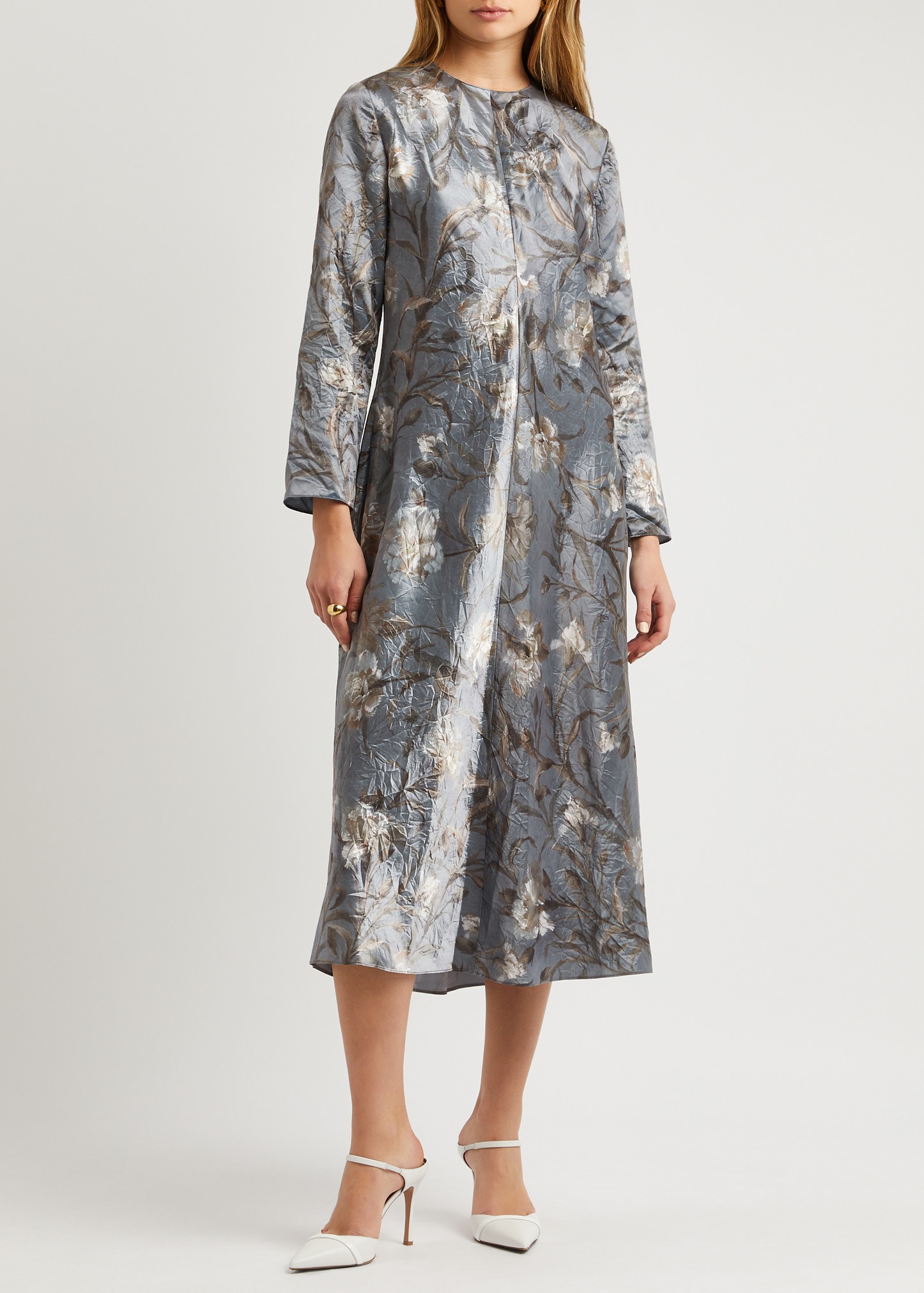 Floral-print crinkled satin midi dress - 2