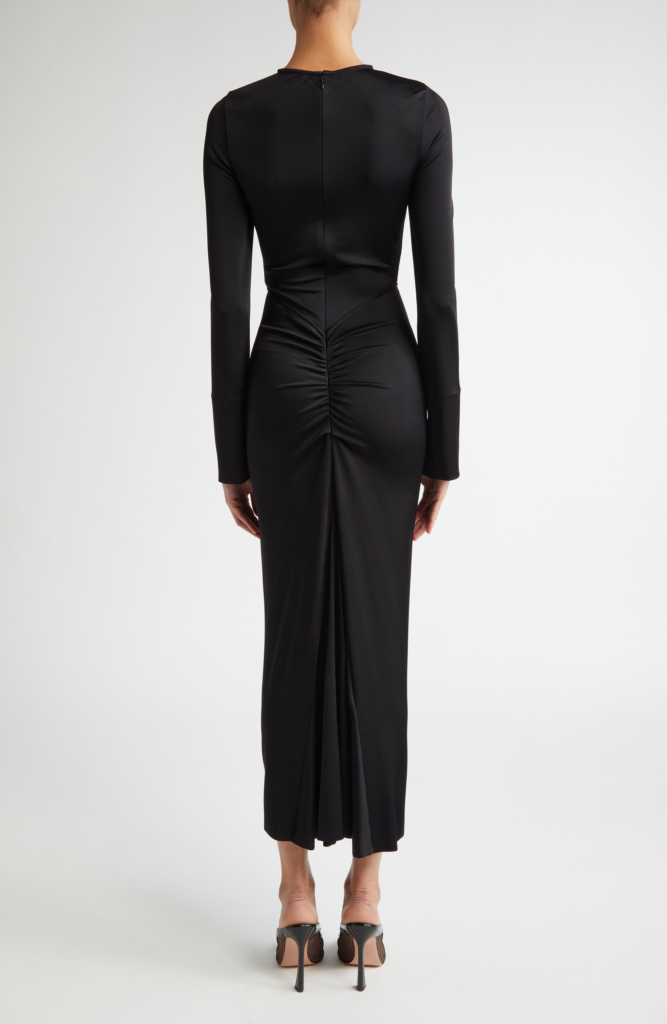 Victoria Beckham Long Sleeve Gathered Jersey Midi Dress in Black at Nordstrom - 2