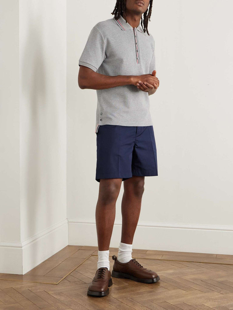 Thom Browne Logo-Appliquéd Striped Waffle-Knit Cotton Polo Shirt outlook