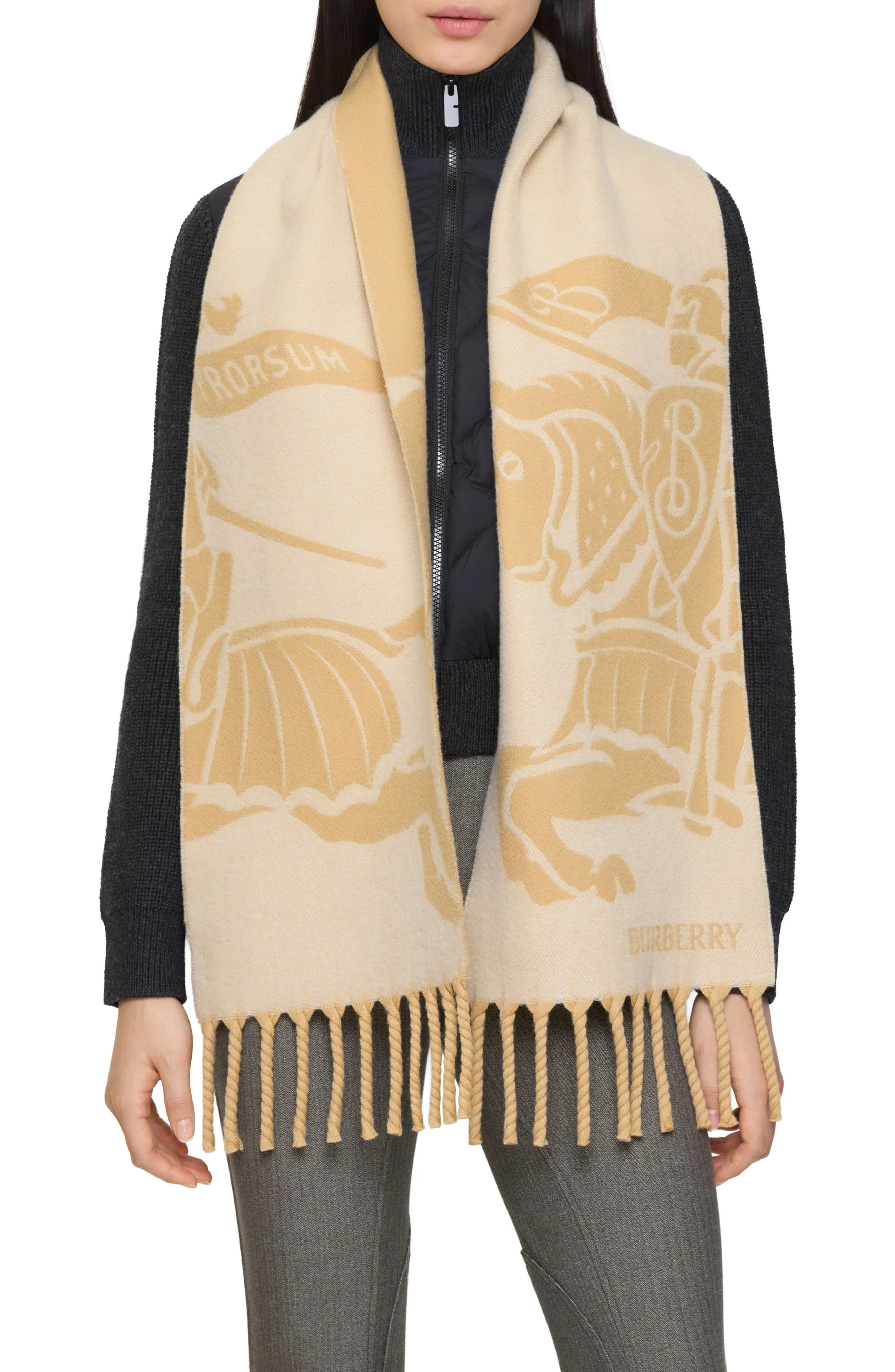 burberry Reversible EKD Wool Scarf in Sand at Nordstrom - 1