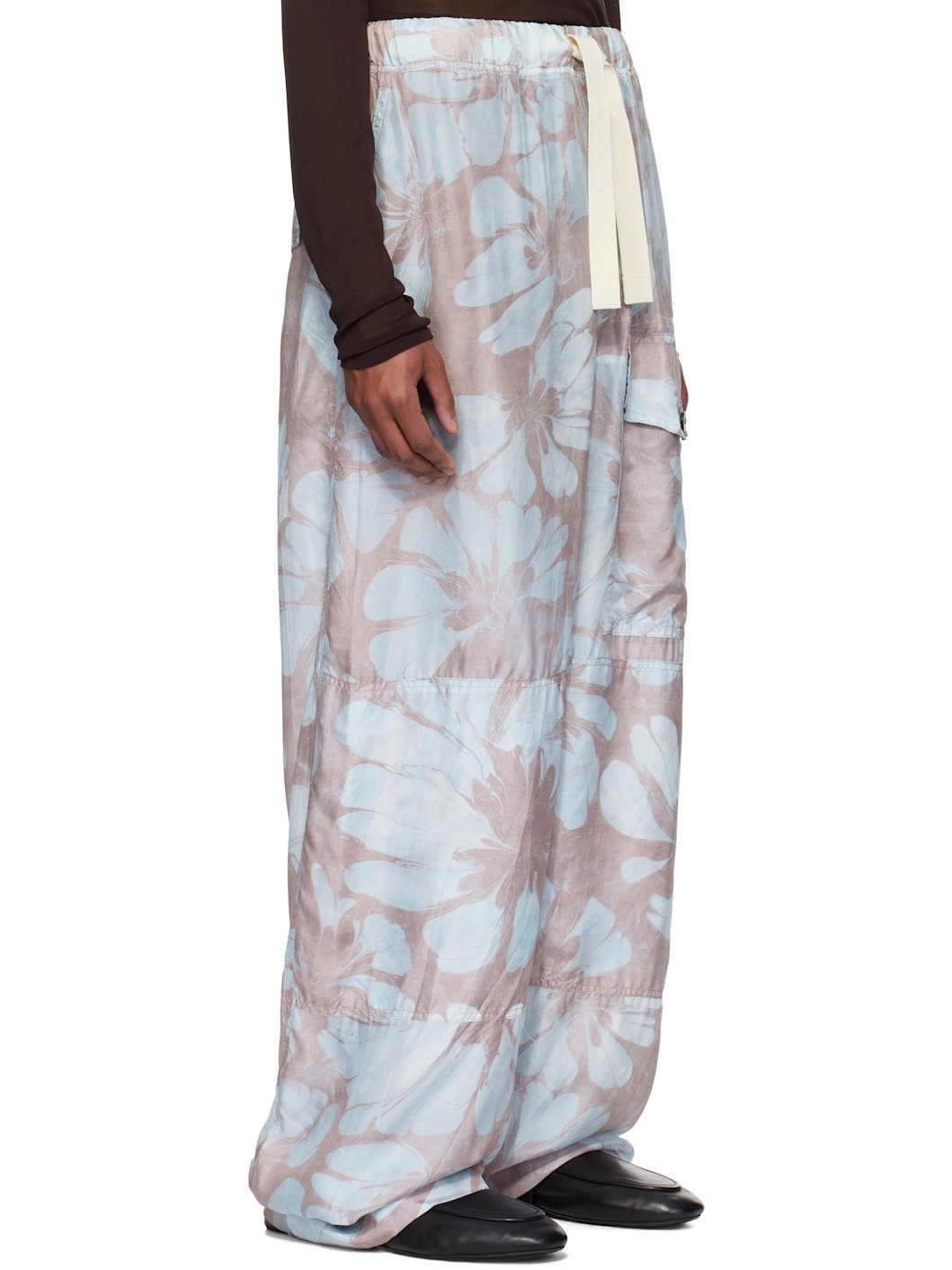 Pink & Blue Silk Drawstring Cargo Pants - 2