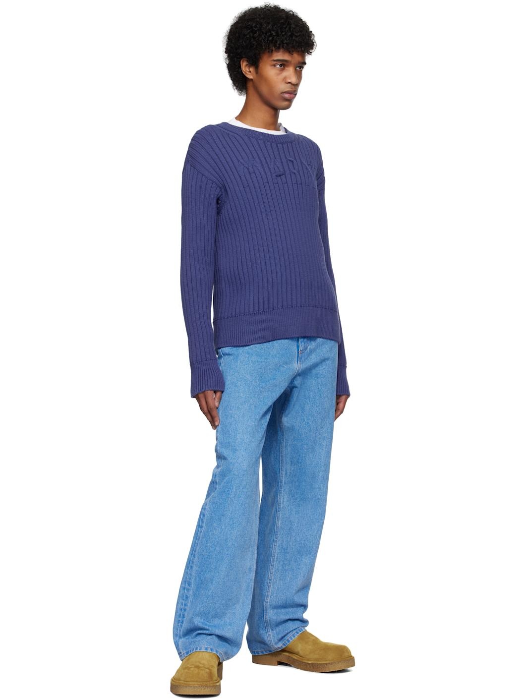 Blue Cable Logo Crewneck Sweater - 4