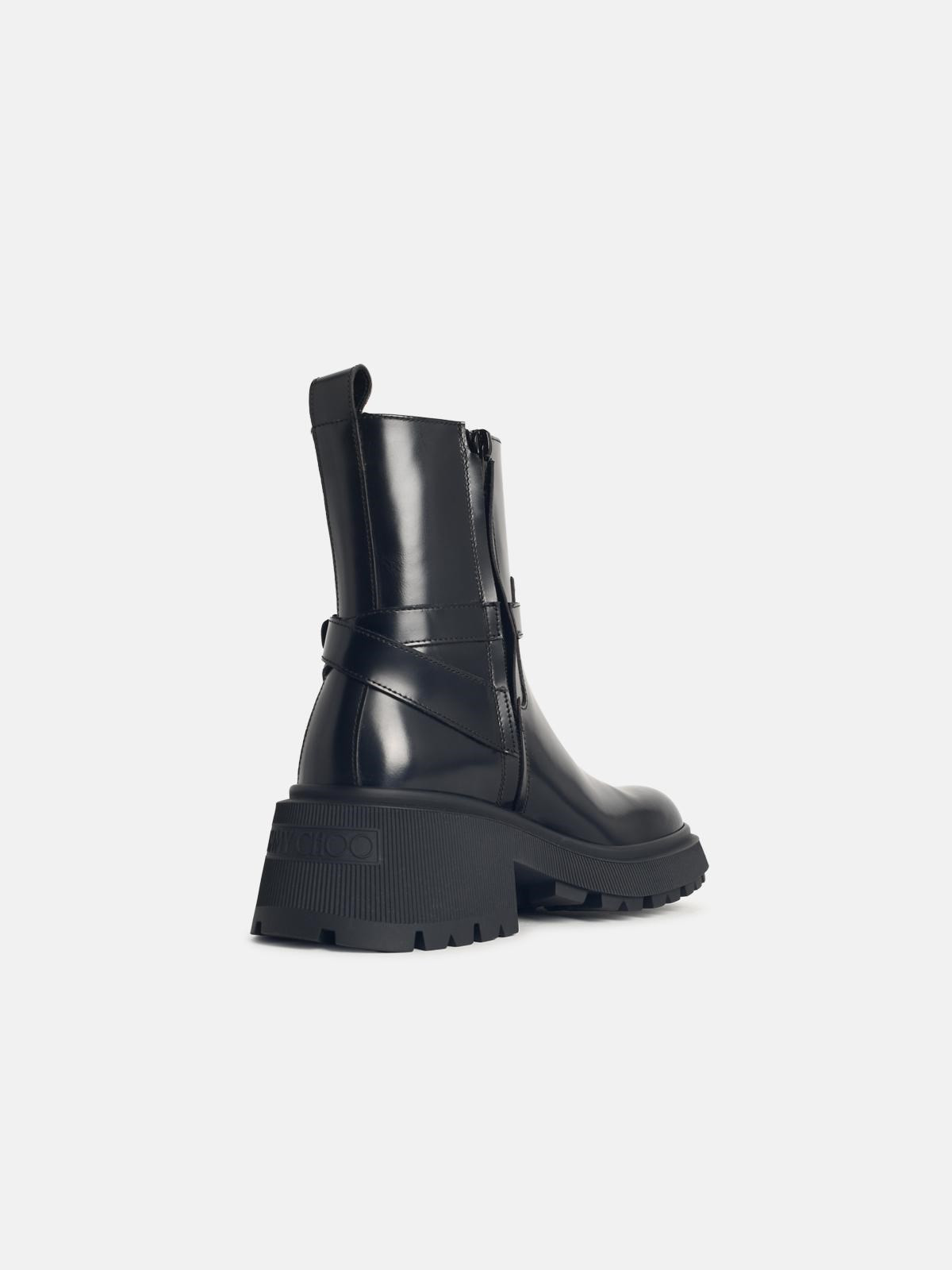 'CONNY FLAT' BLACK LEATHER ANKLE BOOTS - 3