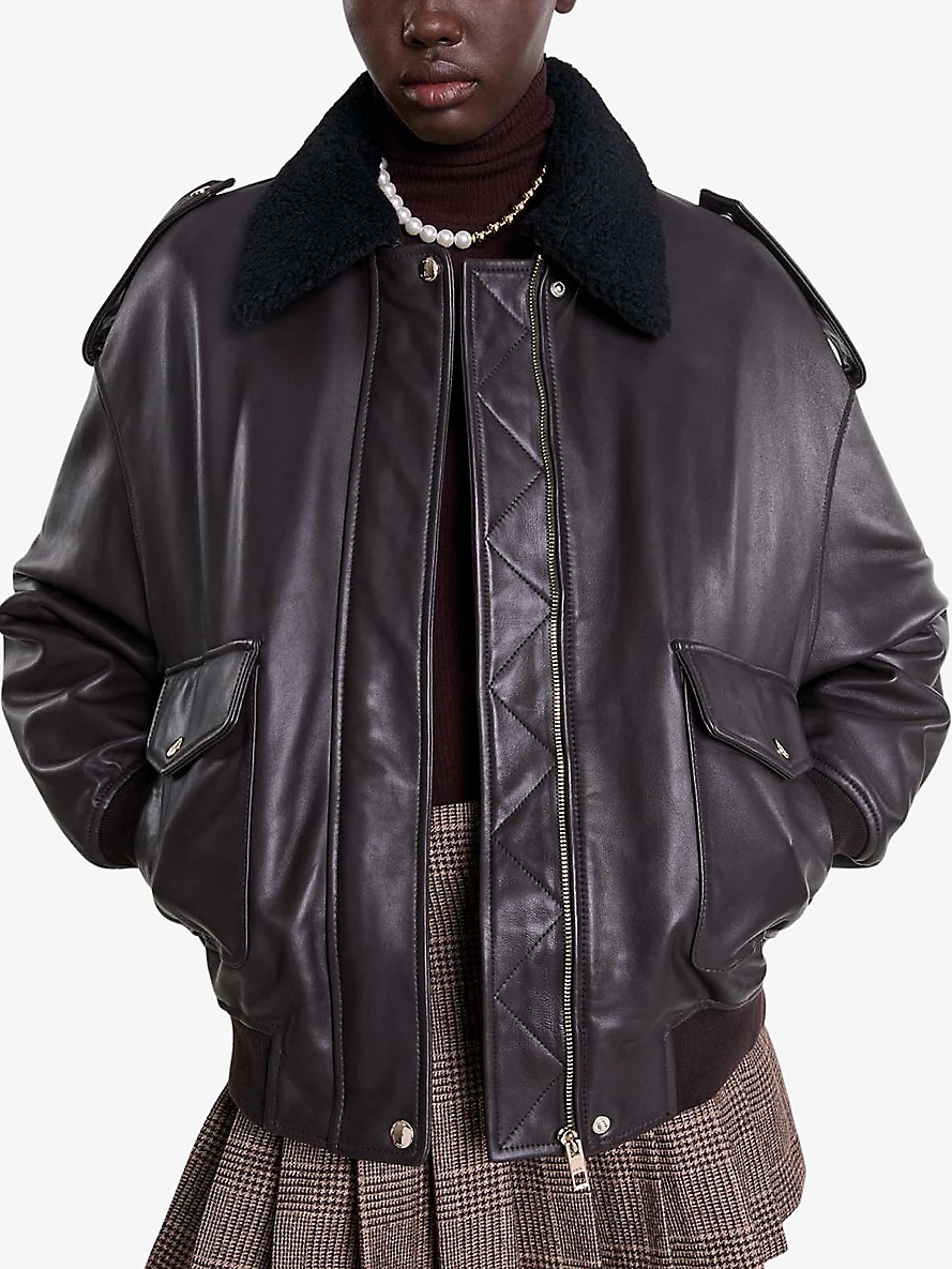 Oversized leather aviator jacket - 3