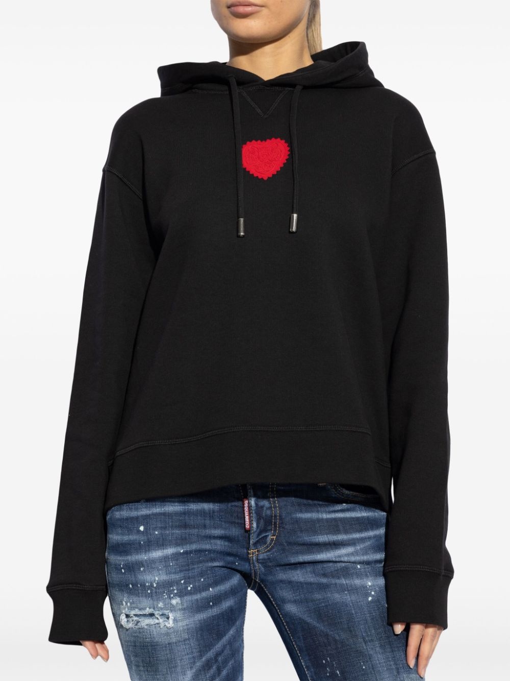 heart-patch cotton hoodie - 3