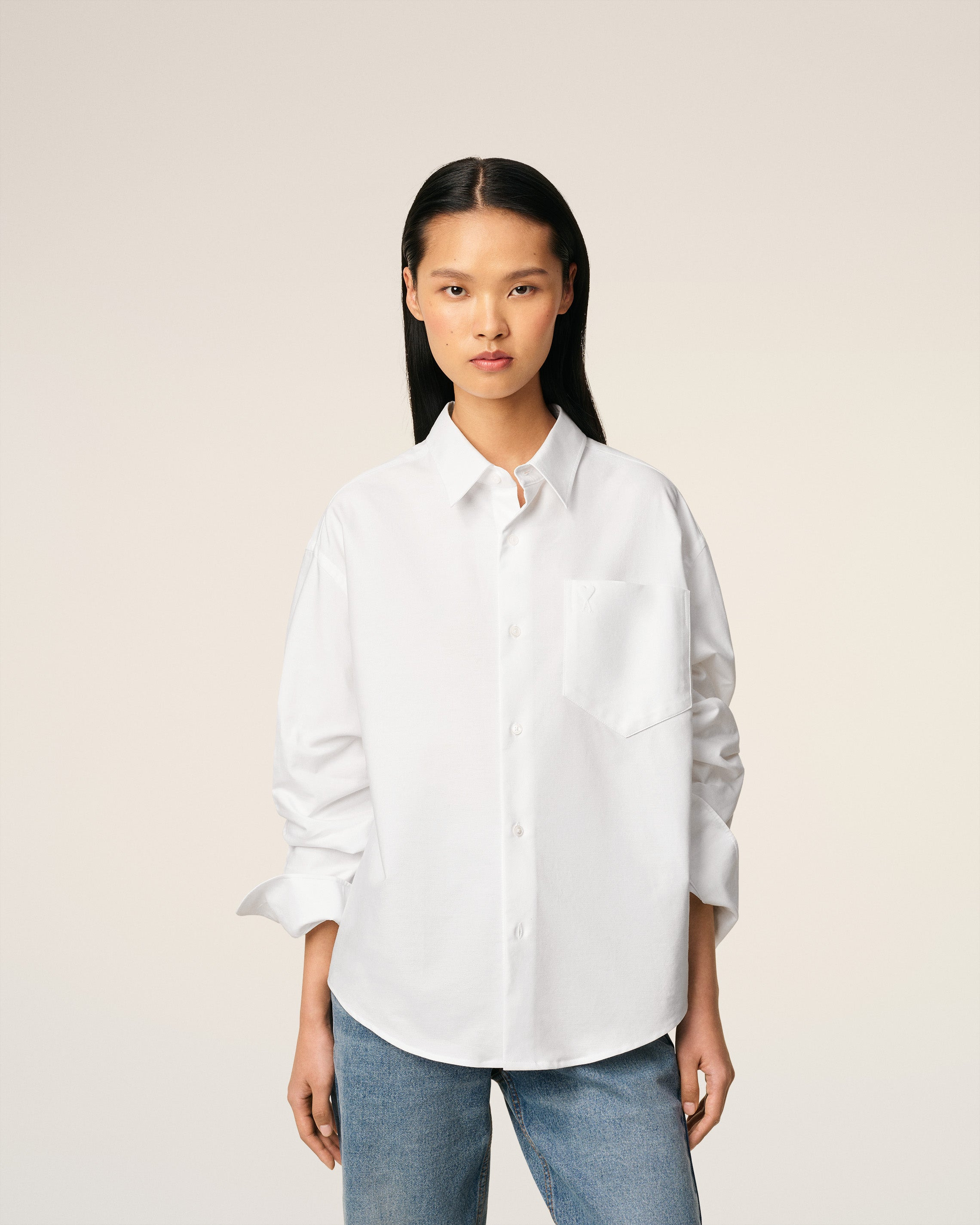 WHITE COTTON AMI DE COEUR BOXY SHIRT - 3
