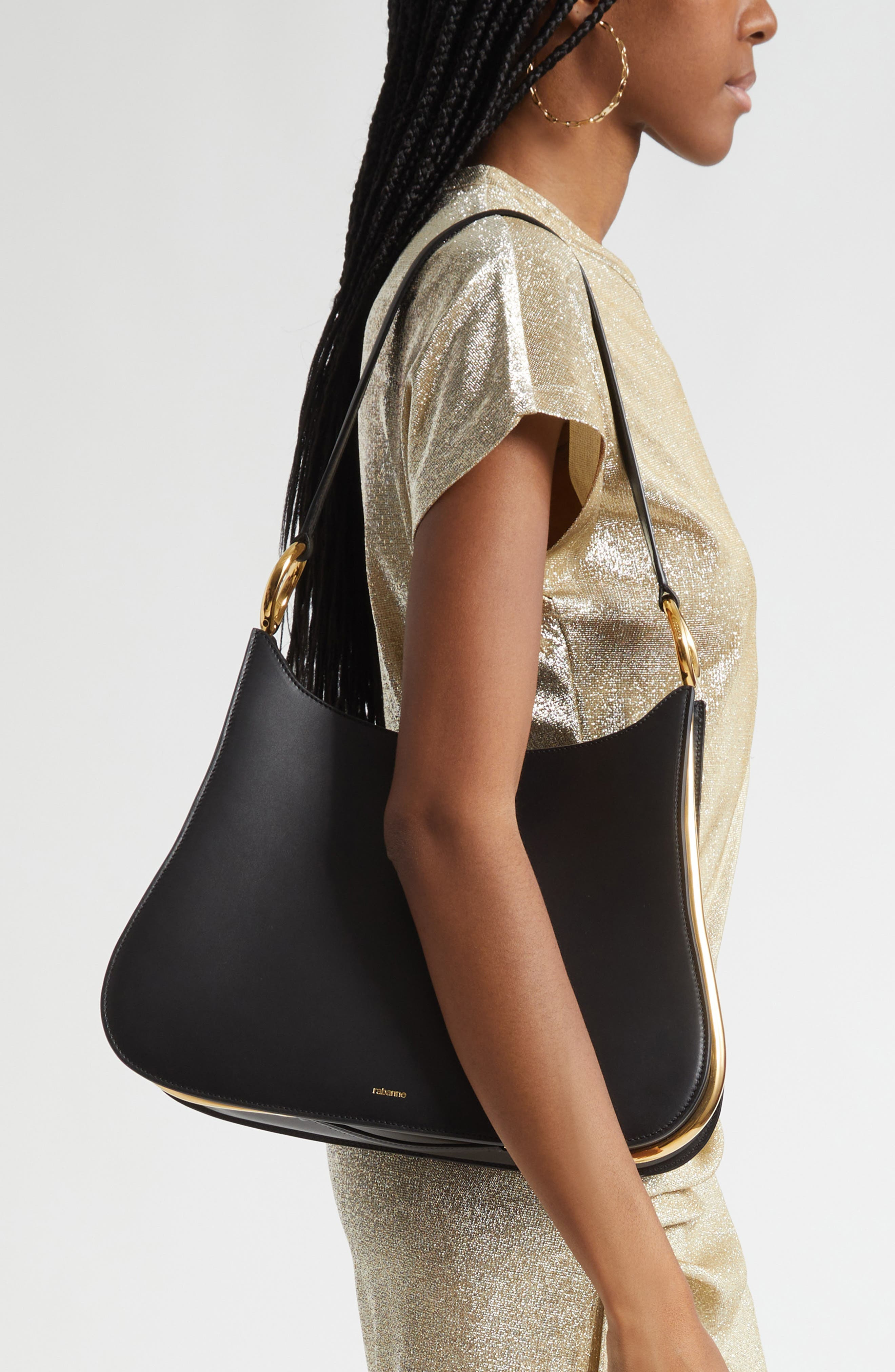 Rabanne Ring Leather Hobo Shoulder Bag in Black /Gold at Nordstrom - 2