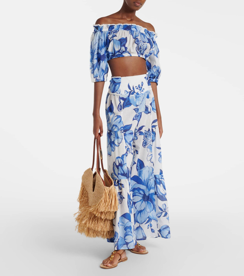 FARM RIO Floral cropped off-shoulder cotton top outlook