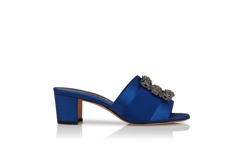 Blue Satin Jewel Buckle Mules - 1