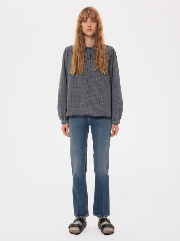 Edith Check Blouse Indigo - 1