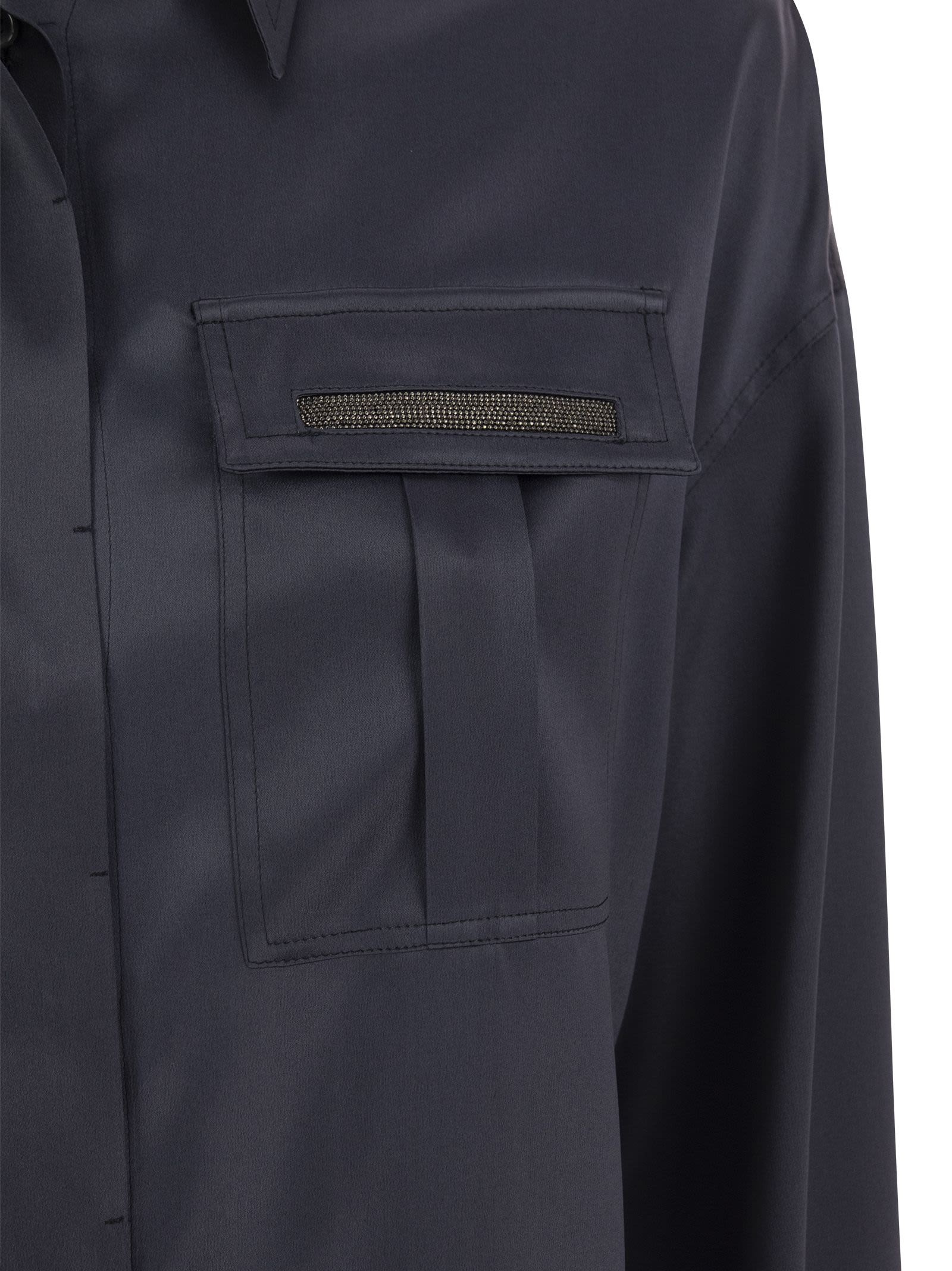 Brunello Cucinelli Women Stretch Silk Satin Shirt With Shiny Pockets - 4