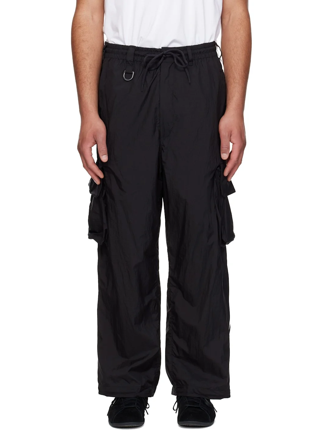 Black Nylon Wired 3 Stripes Cargo Pants - 1