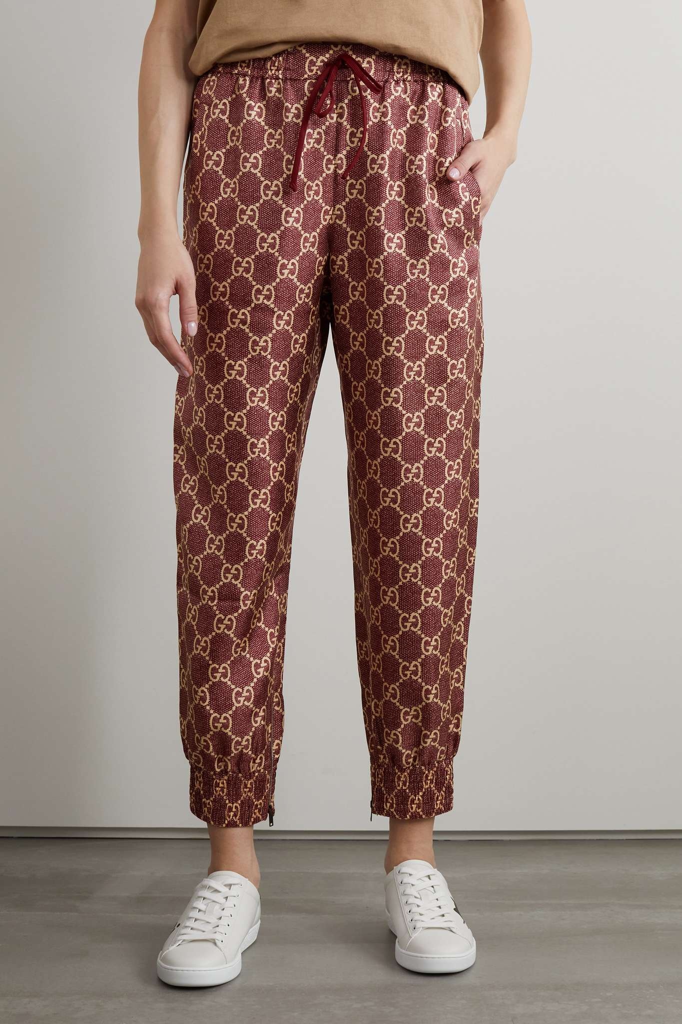 Lamé-trimmed silk-twill track pants - 3