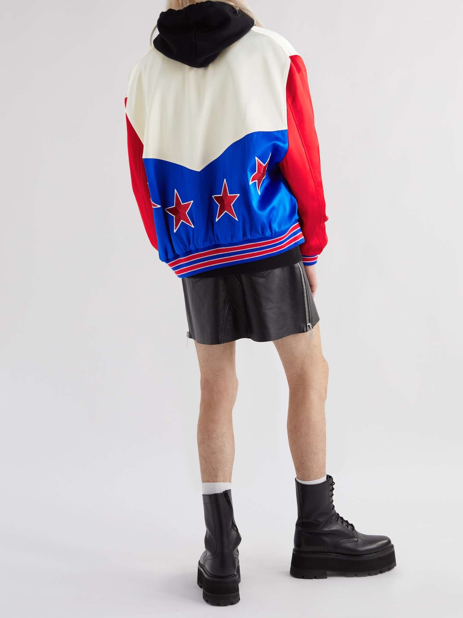 Teddy Americana Panelled Sequin-Embellished Satin Bomber Jacket - 2