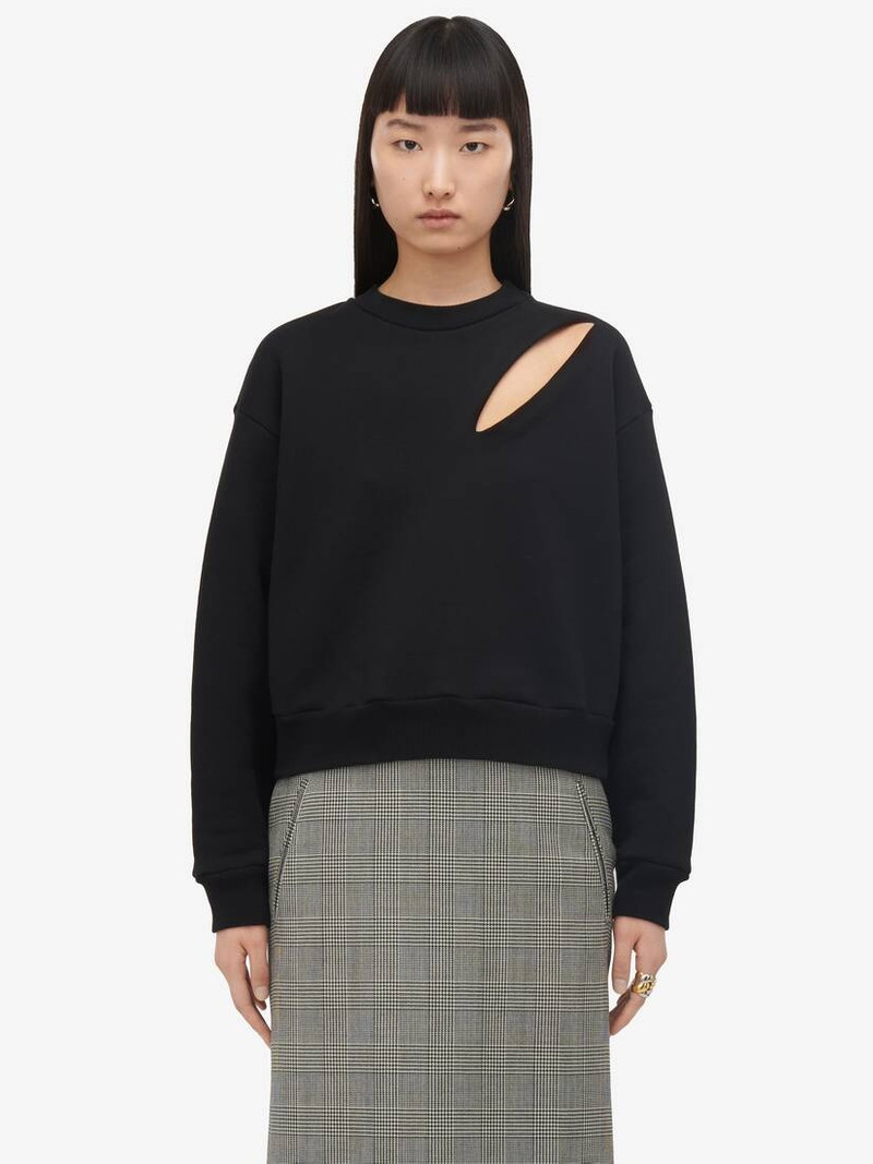 Women's Slashed Sweatshirt in Black - 1