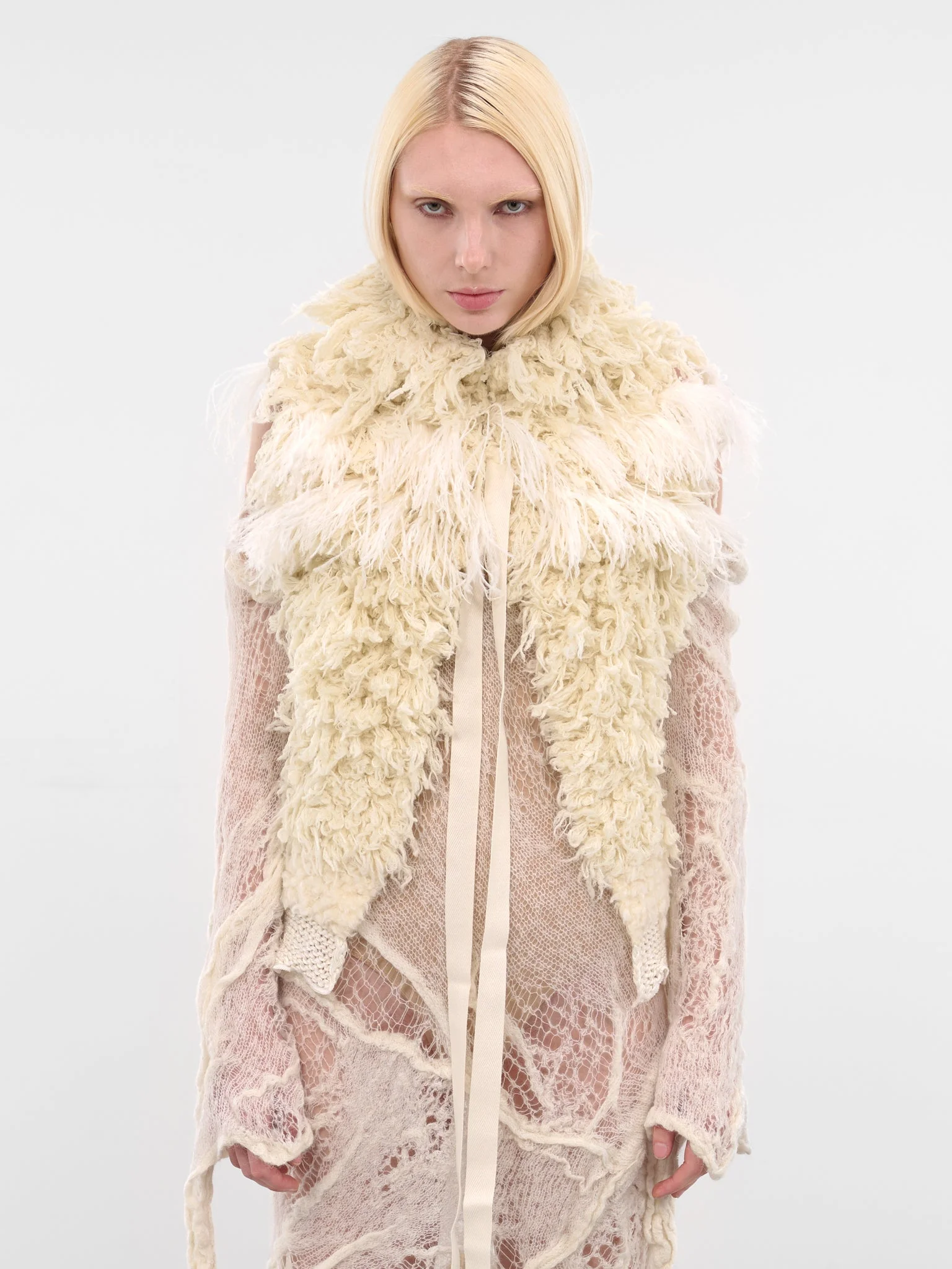 Emke White Feather Shearling Vest - 1