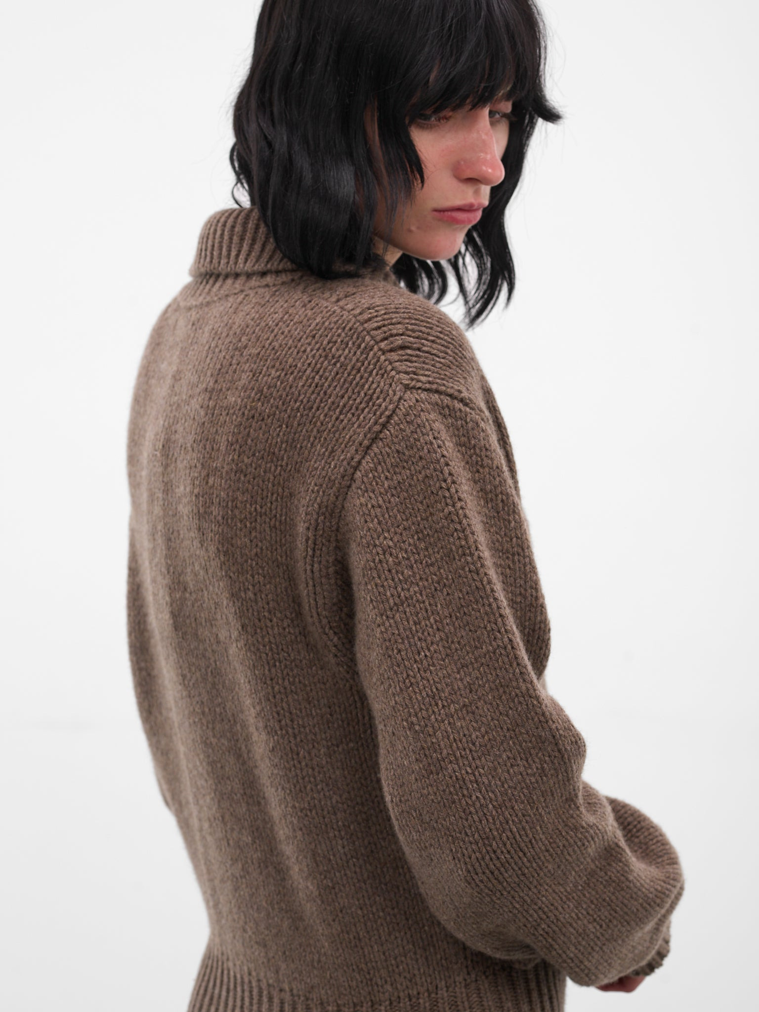 Brown Cashmere Cropped Cable-Knit Cardigan - 5