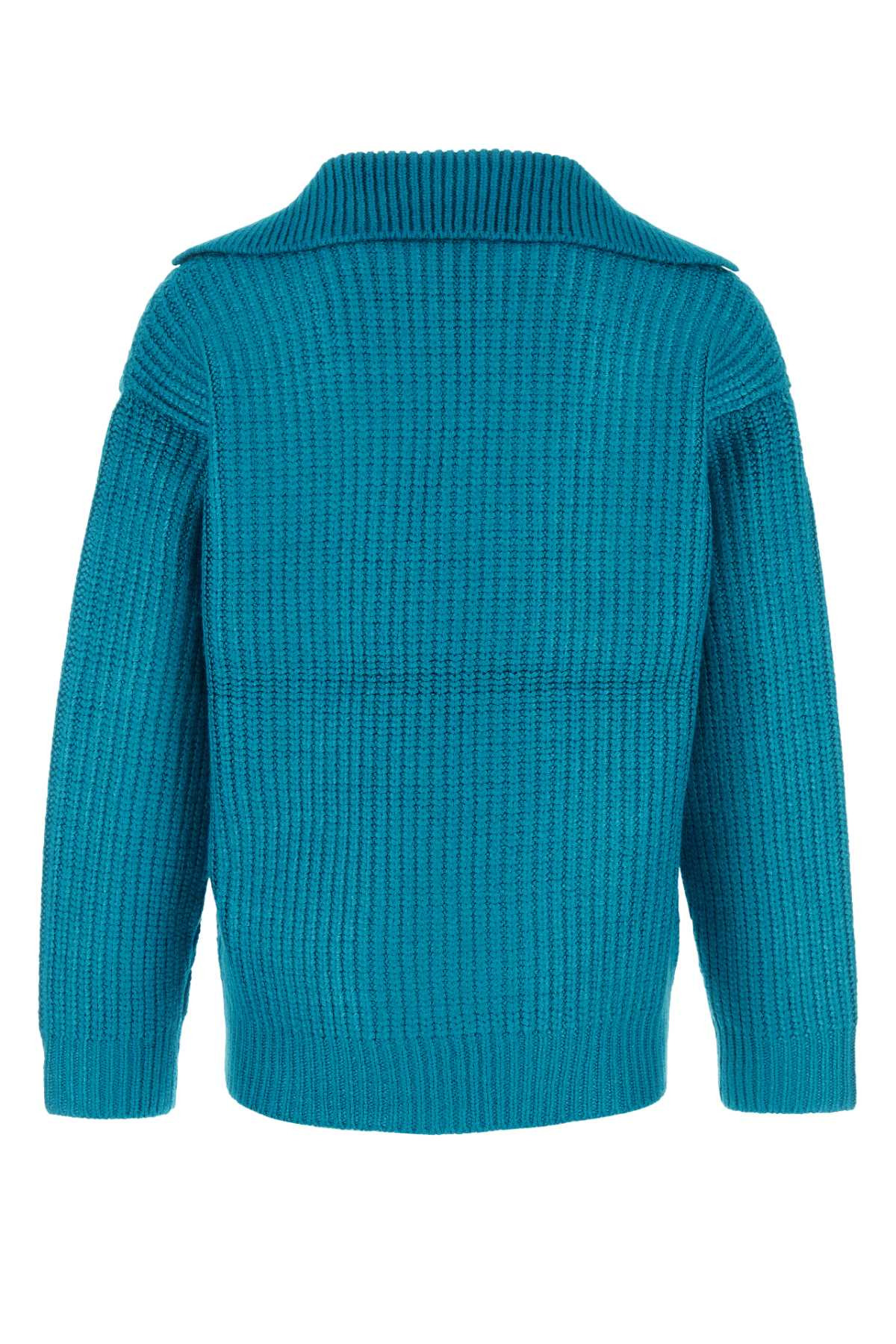 Valentino Garavani Men Turquoise Silk Blend Sweater - 2