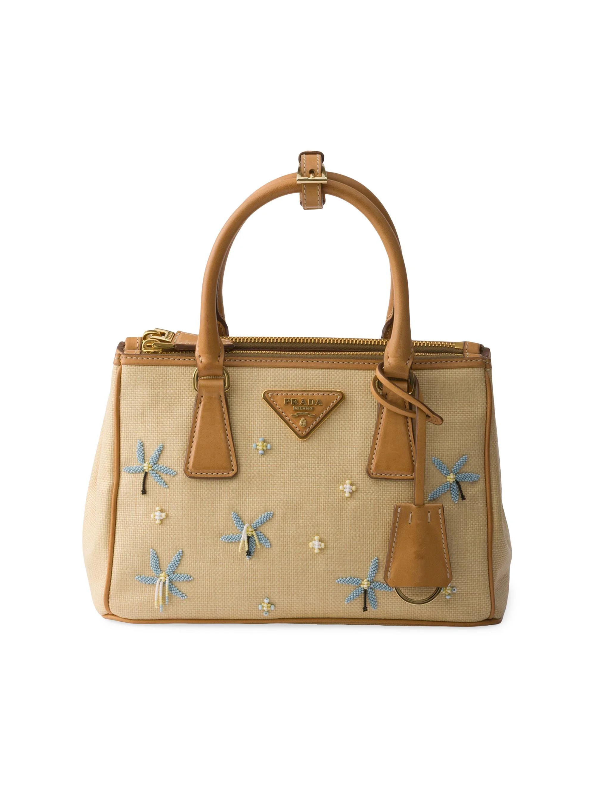 Women's Galleria Small Canvas and Leather Embroidered Top Handle Bag - Beige Khaki - 1