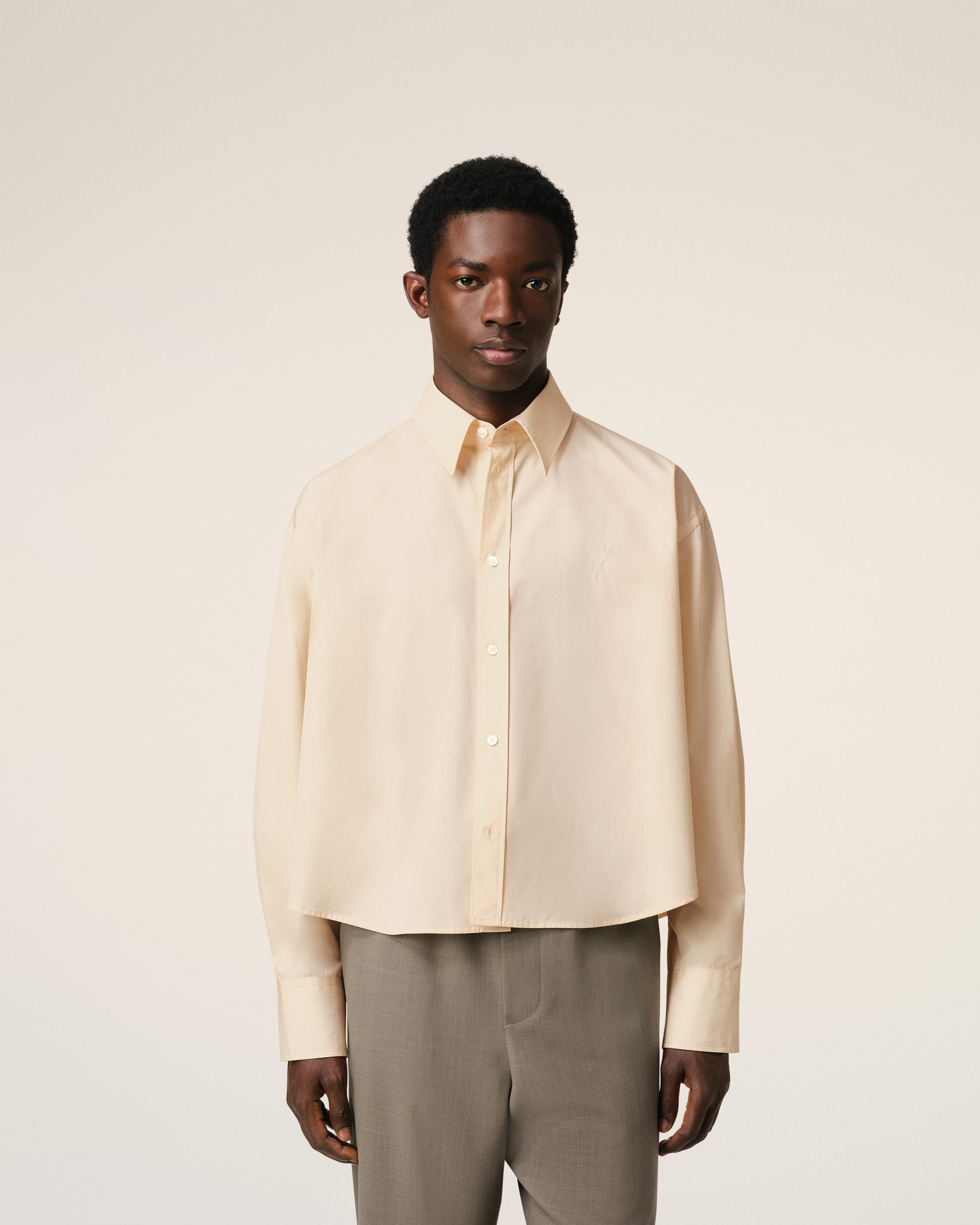 BEIGE COTTON CROPPED OVERSIZED SHIRT - 3