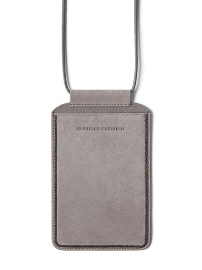 Brunello Cucinelli logo-debossed leather case outlook