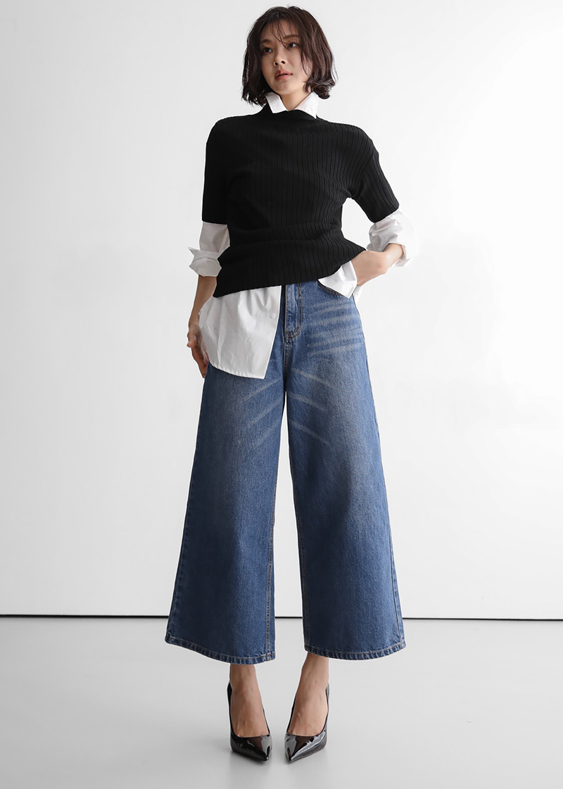 Besdon Denim Culottes - Medium Wash 3