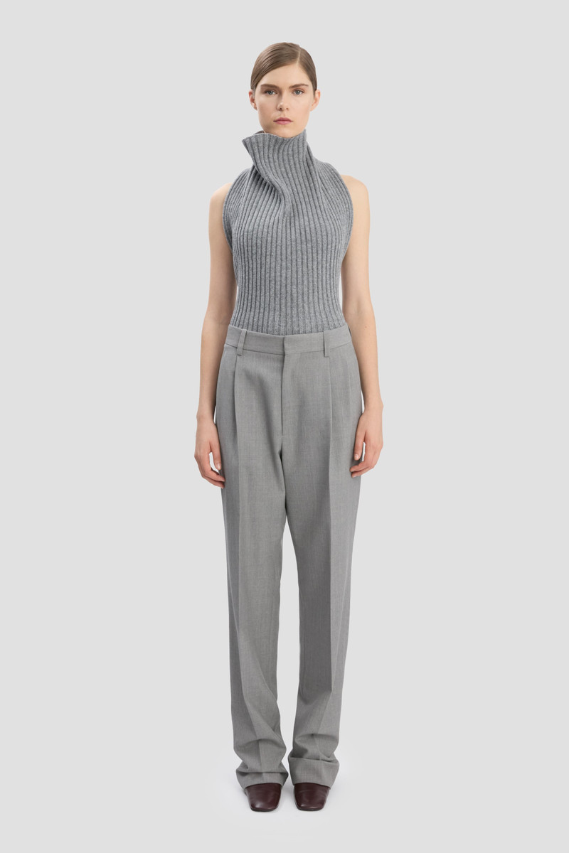Drop-Waist Straight Leg Trouser In Light Grey Melange - 1