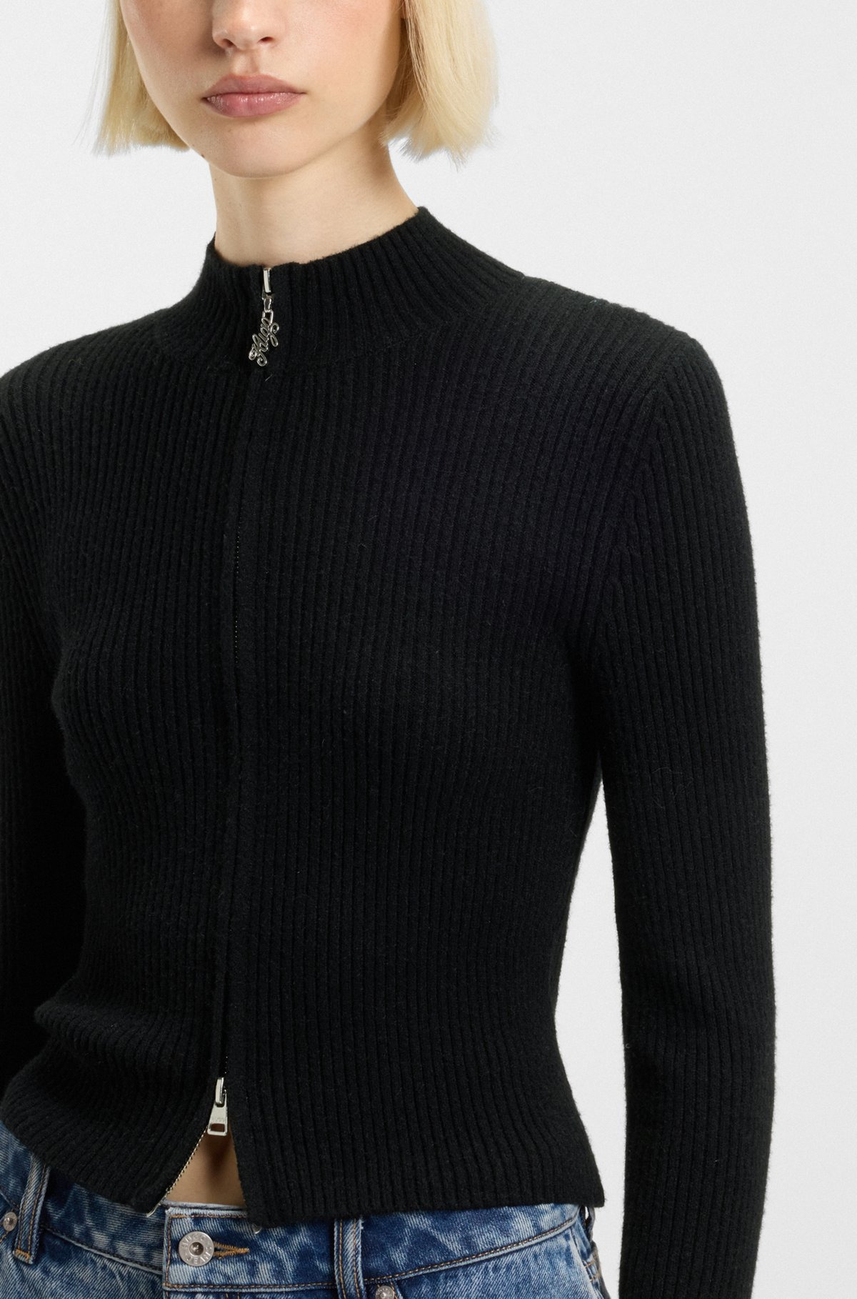 RIBBED CARDIGAN WITH LOGO-PULLER ZIP - 6