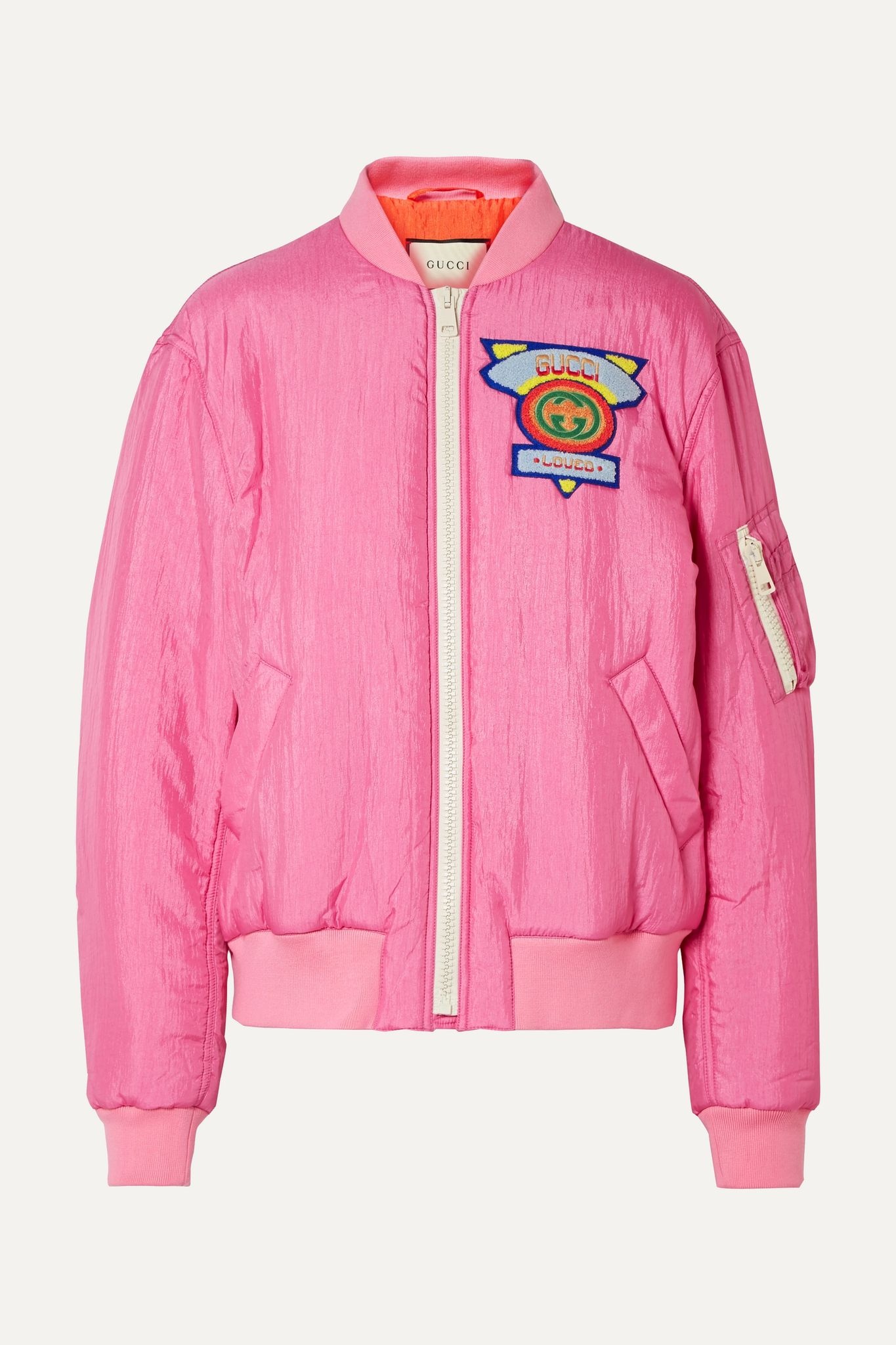 Appliquéd satin-shell bomber jacket - 1