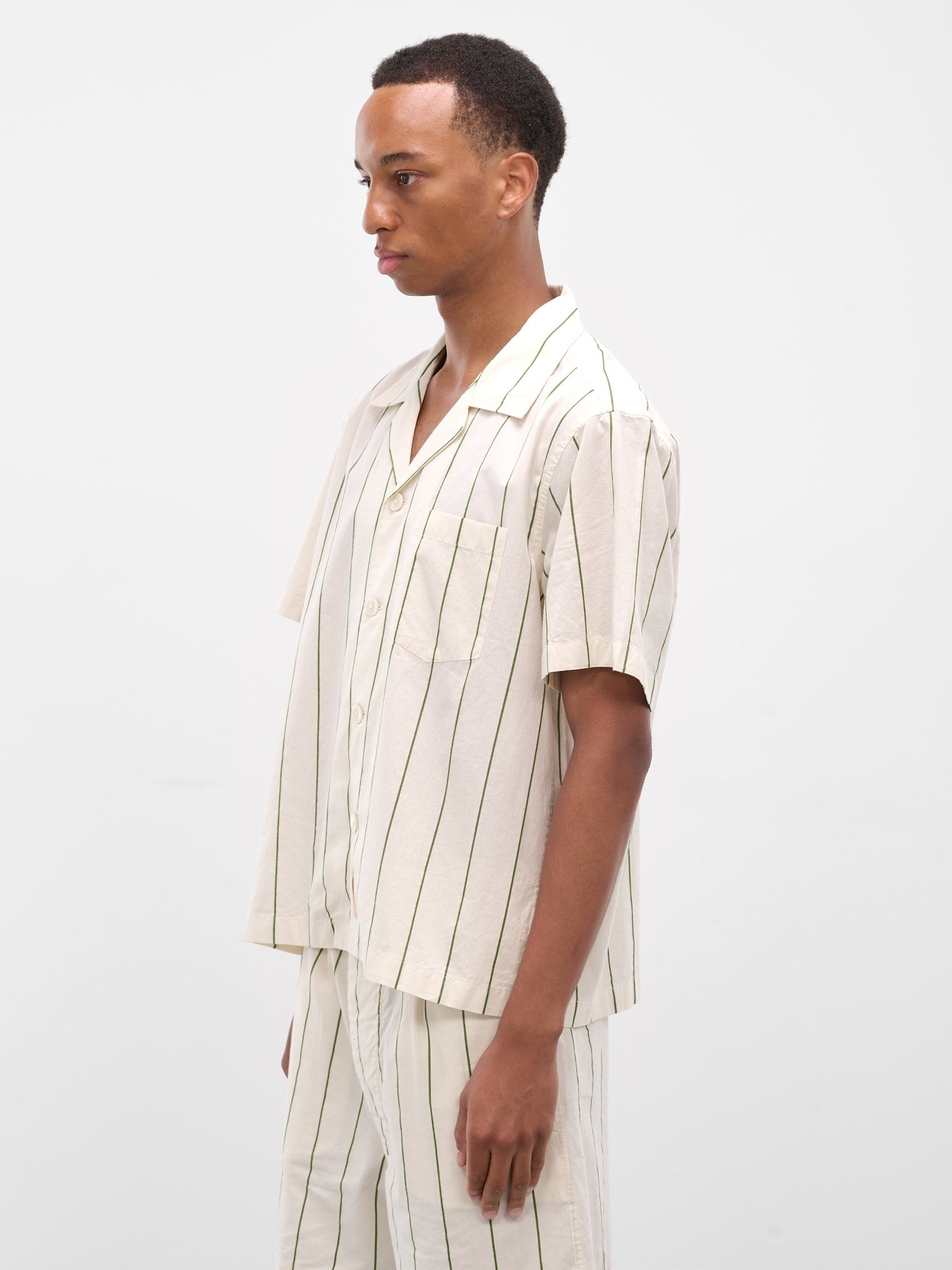 Cream Striped Short Sleeve Shirt - 2