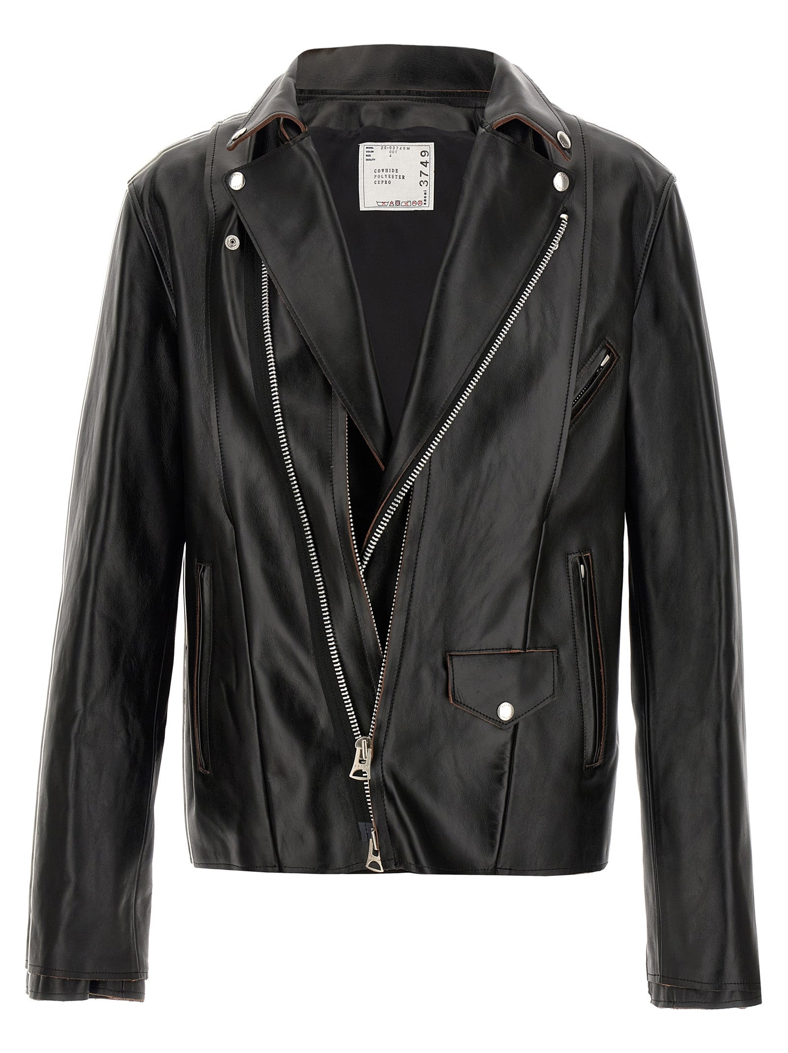 Sacai Men Leather Biker Jacket - 2