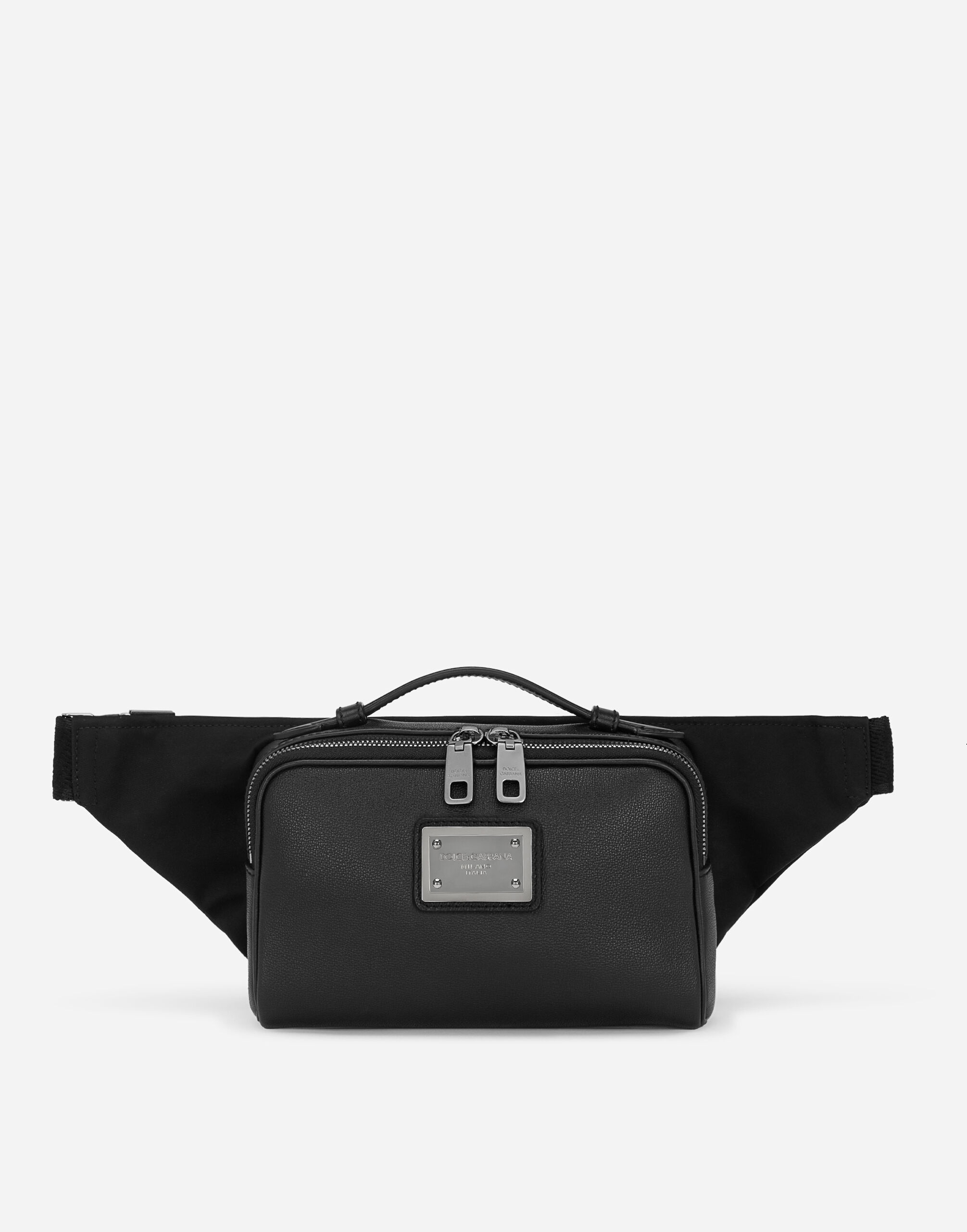 Grainy calfskin and nylon belt bag - 1