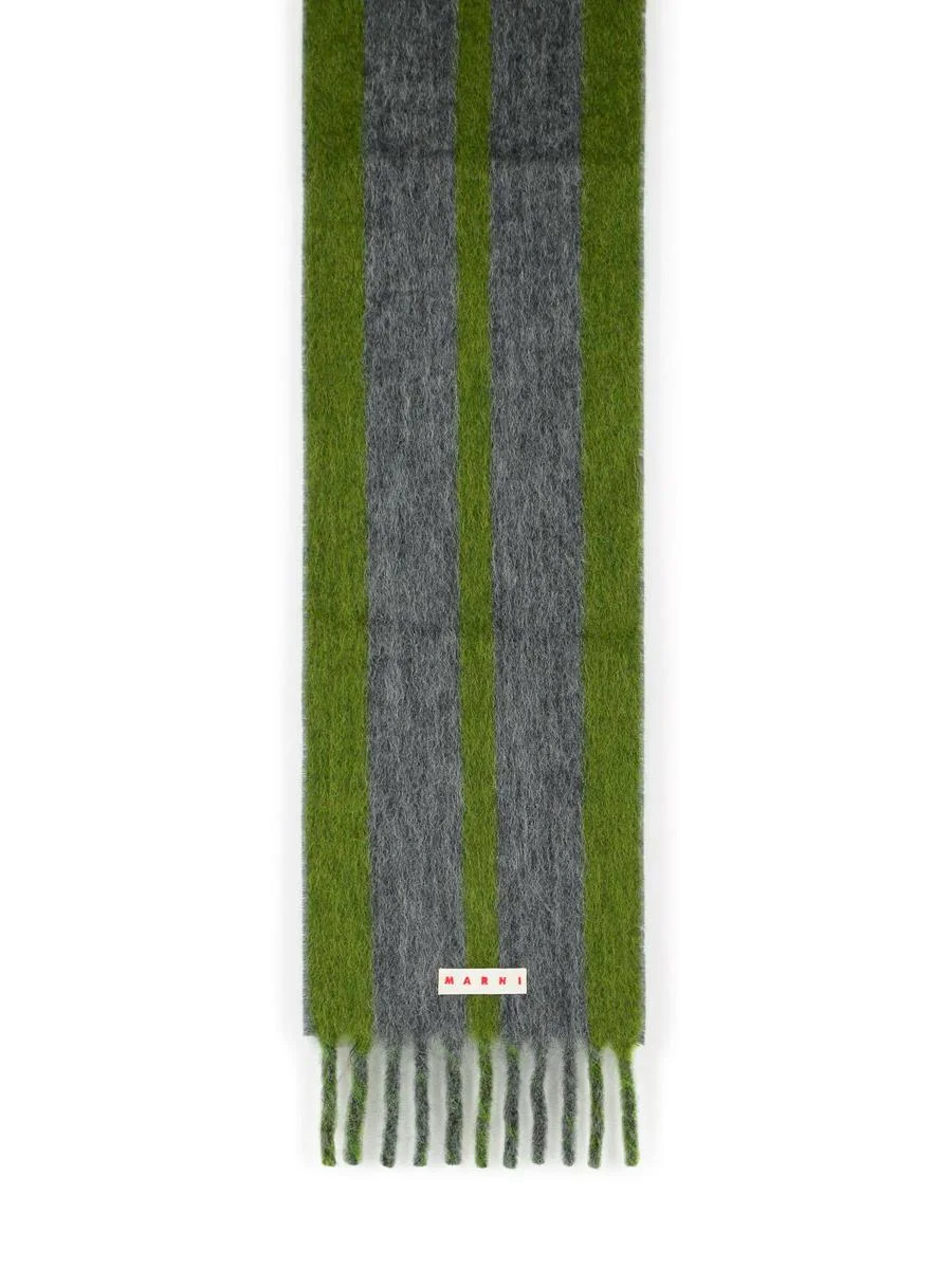 Marni Grey Mohair Blend Scarf With Fringes - 1