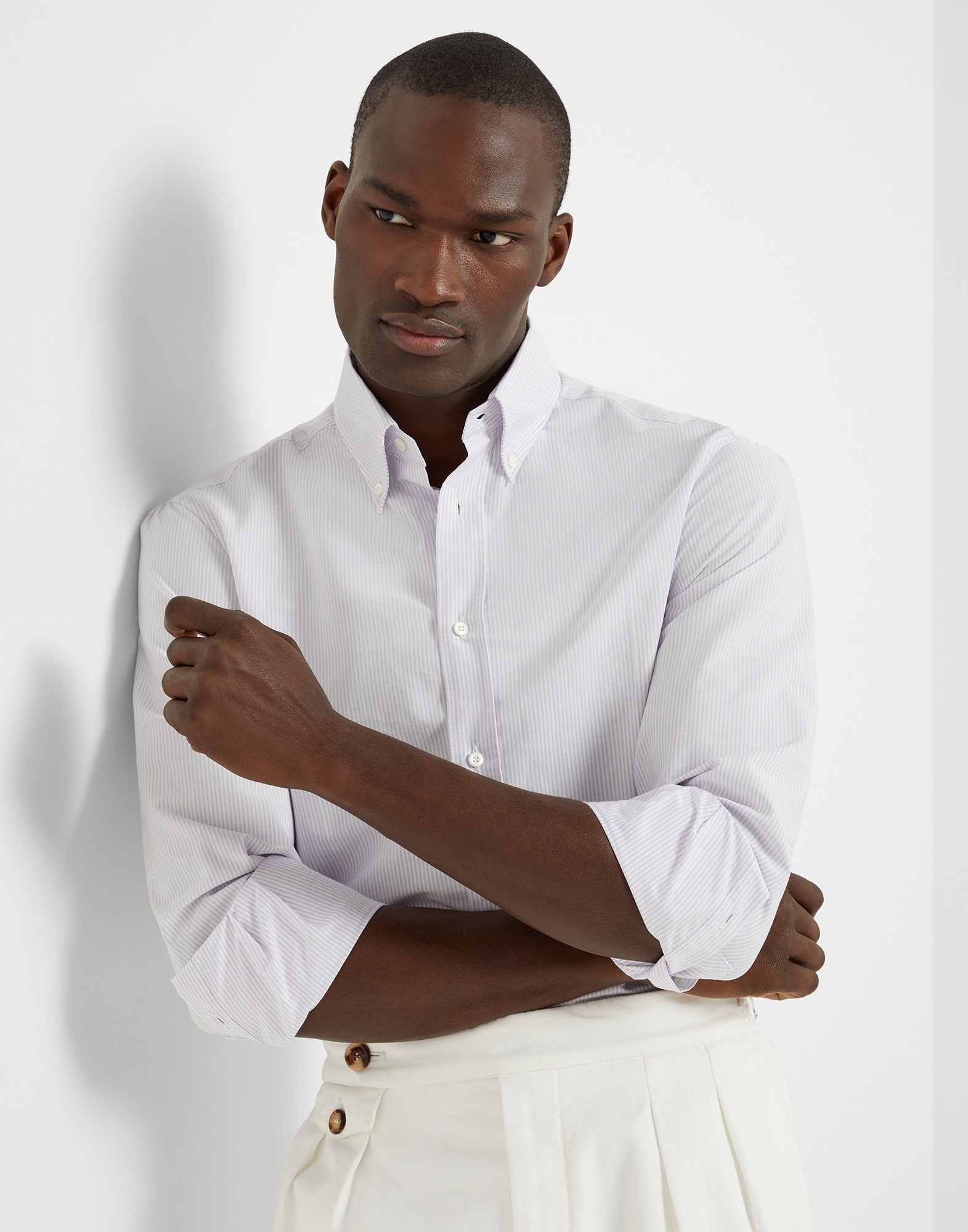 Striped poplin slim fit shirt with button-down collar - 4