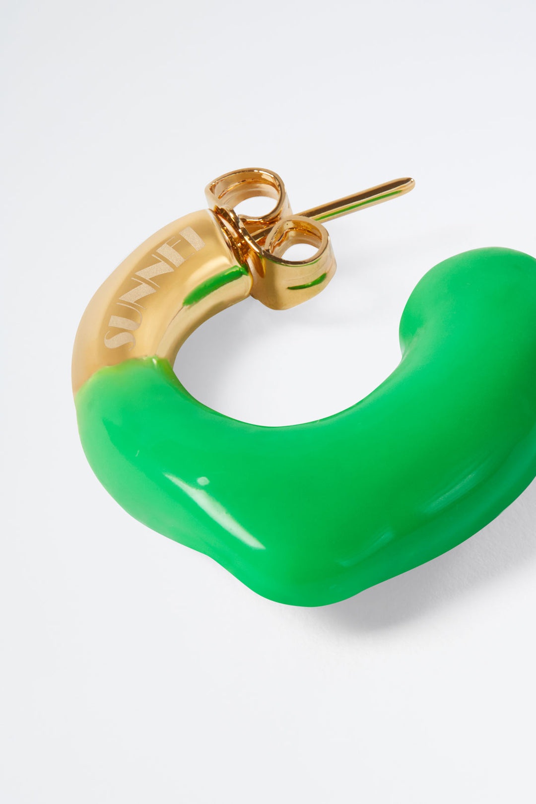 GREEN RUBBERIZED MINI GOLD EARRINGS - 2