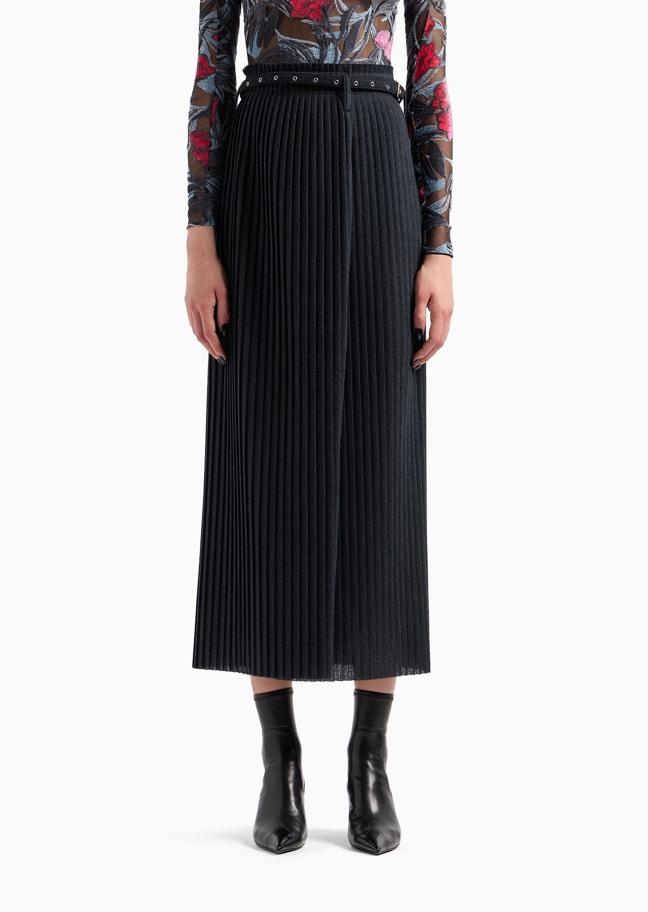 Pleated wool jersey midi skirt - 2