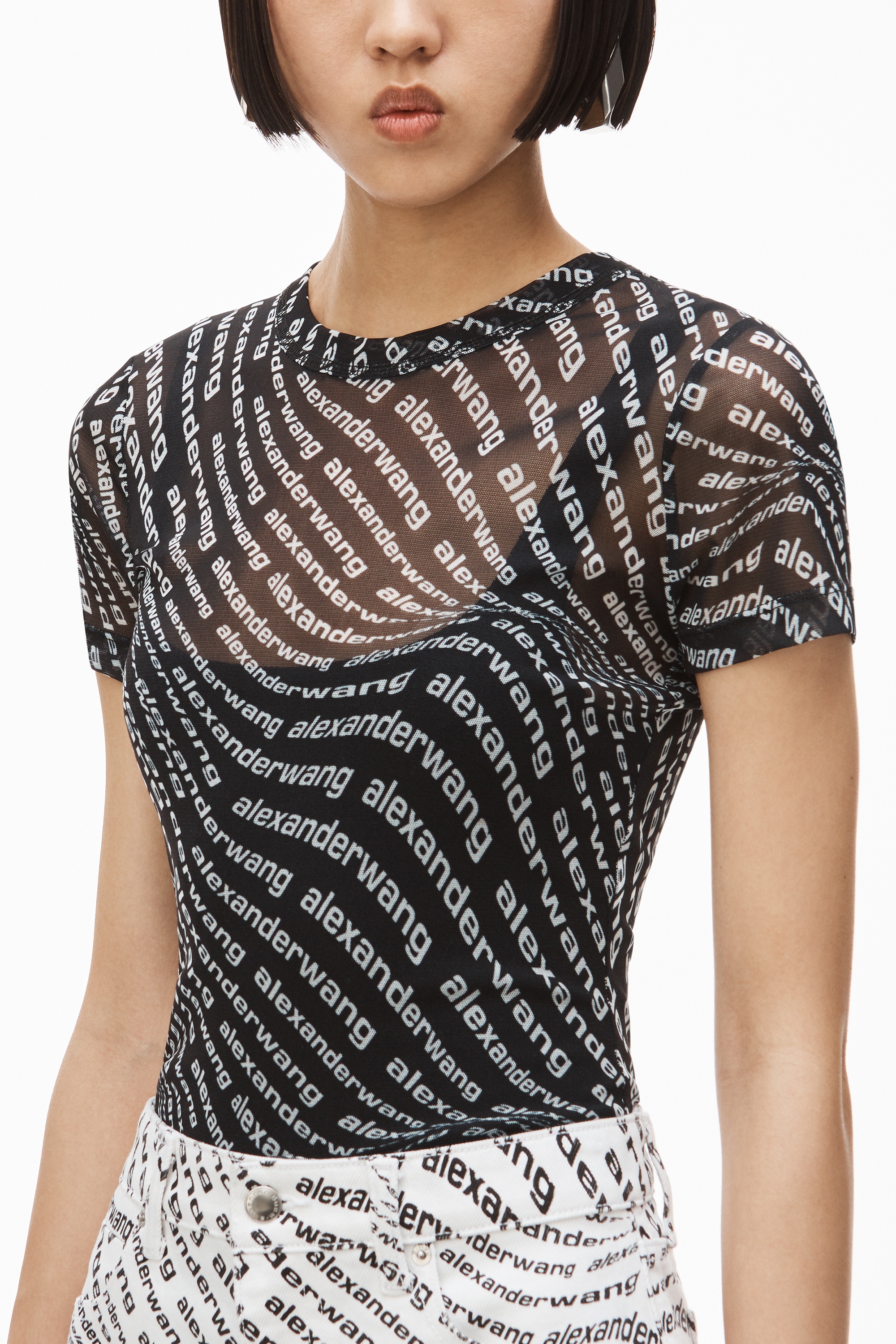 SHORT-SLEEVE TOP IN STRETCH LOGO MESH - 3